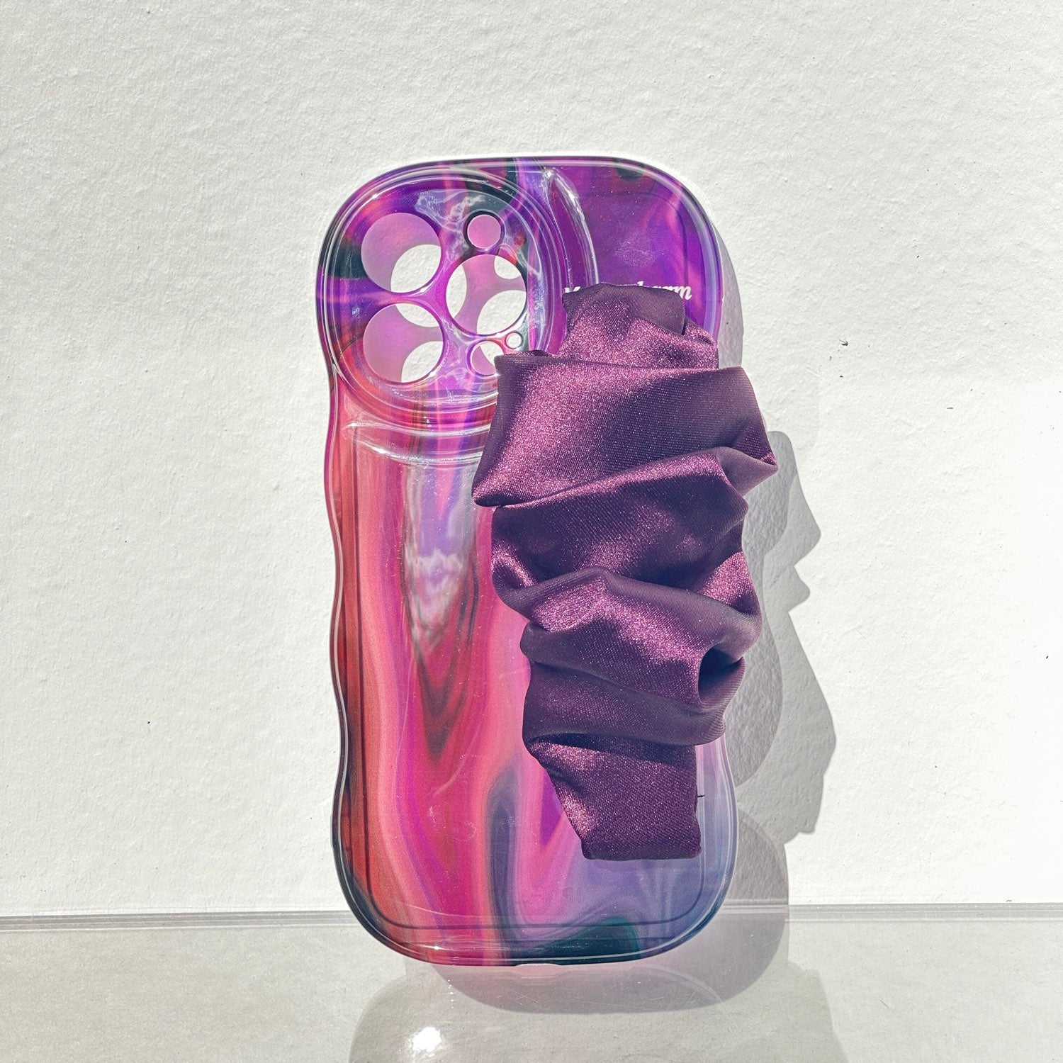 Purple Marble Phone Case With Silky Hand Holder