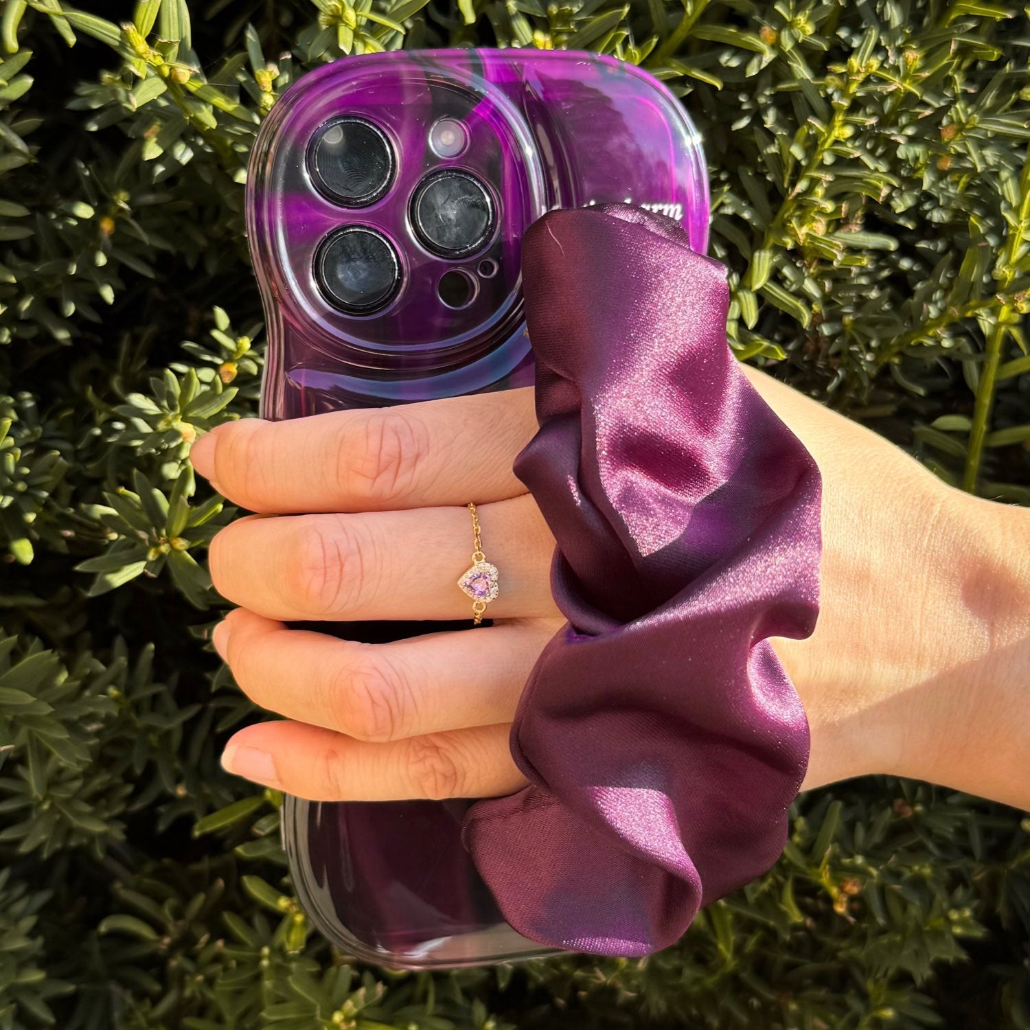 Purple Marble Phone Case With Silky Hand Holder