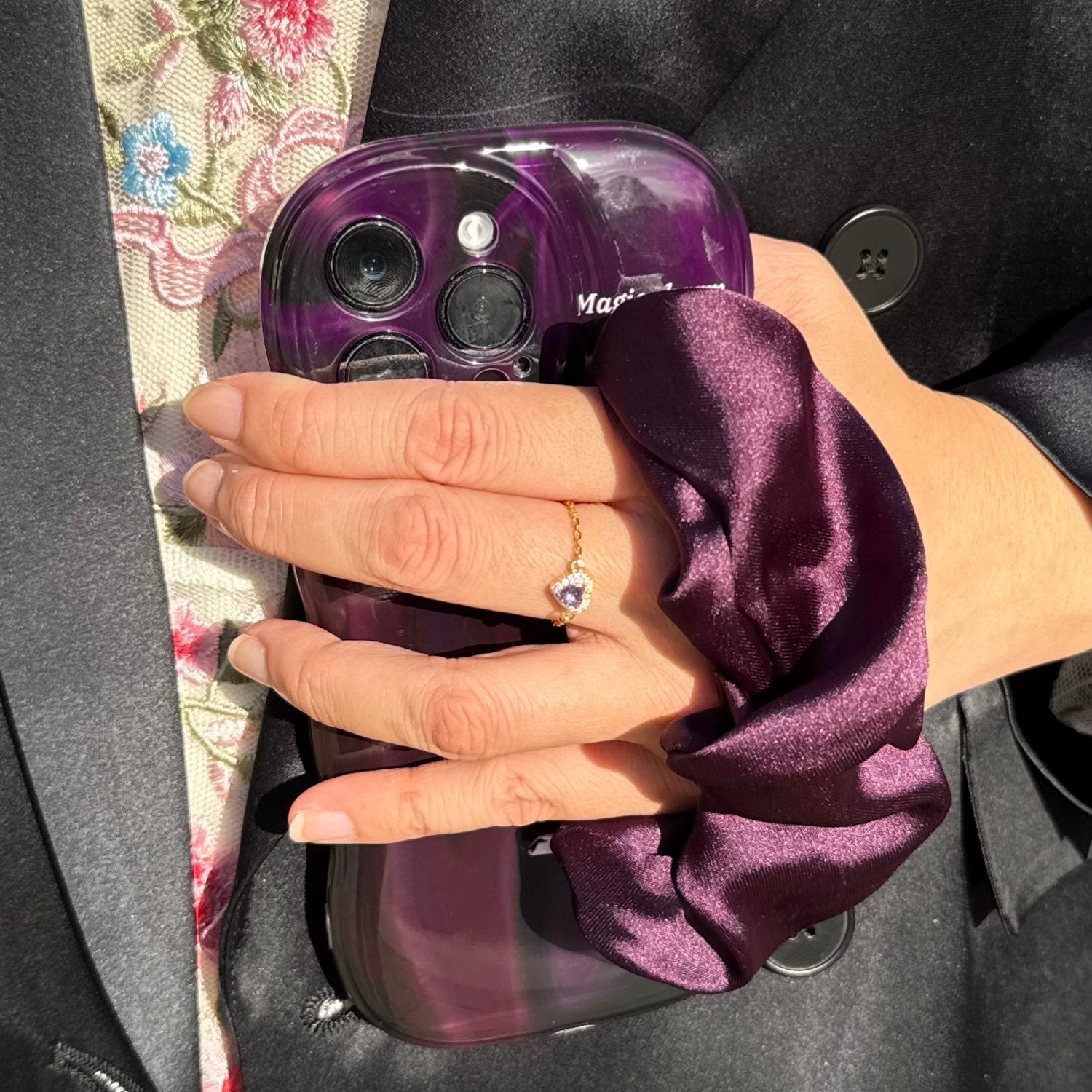 Purple Marble Phone Case With Silky Hand Holder