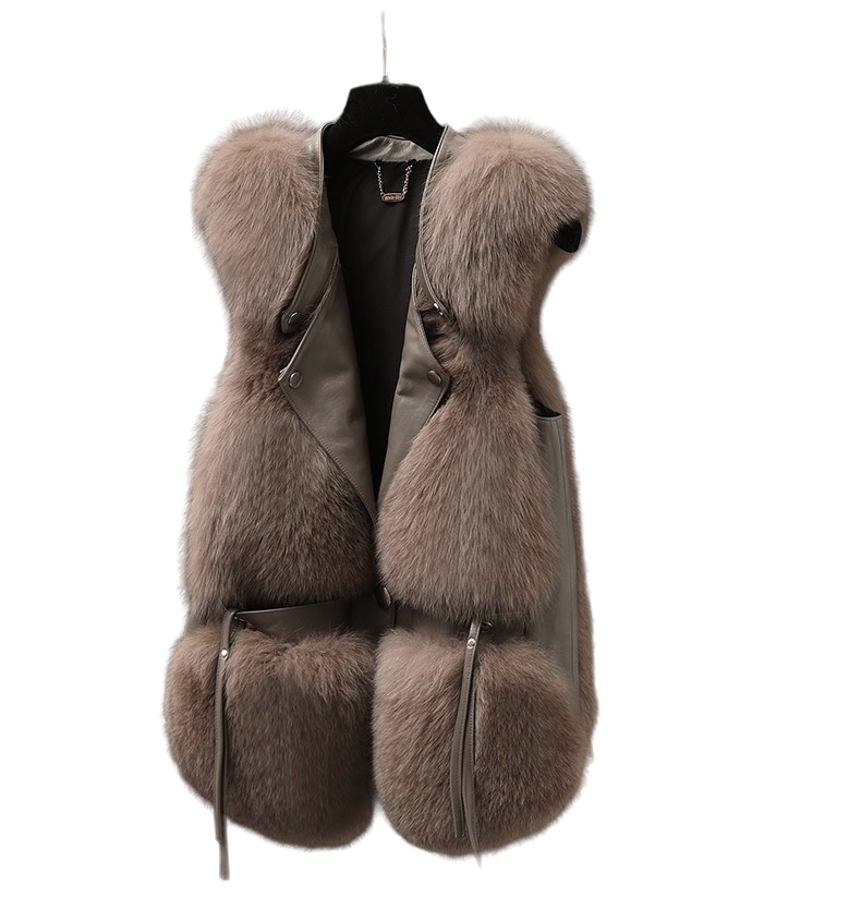 Galaxy Vest Faux Fur Brown Leather Zipper