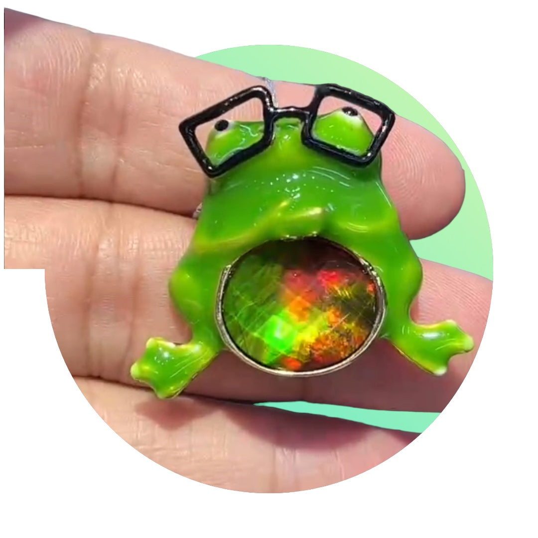 Frog Enamel Ammolite Gemstones Pendant Brooch