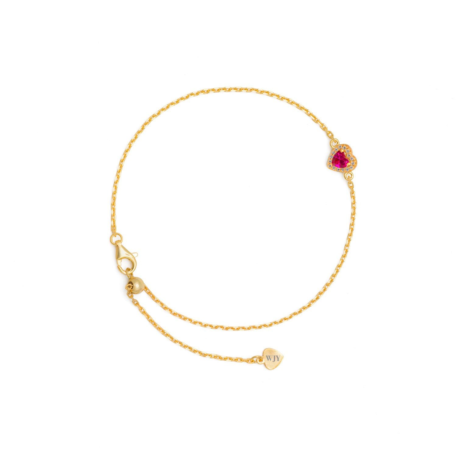 Birthstones Ruby Heart Gold Plated Adjustable Bracelet / Anklet