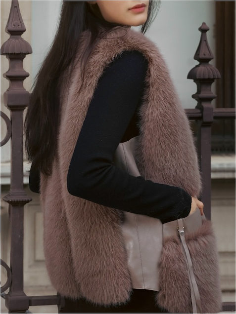 Galaxy Vest Faux Fur Brown Leather Zipper