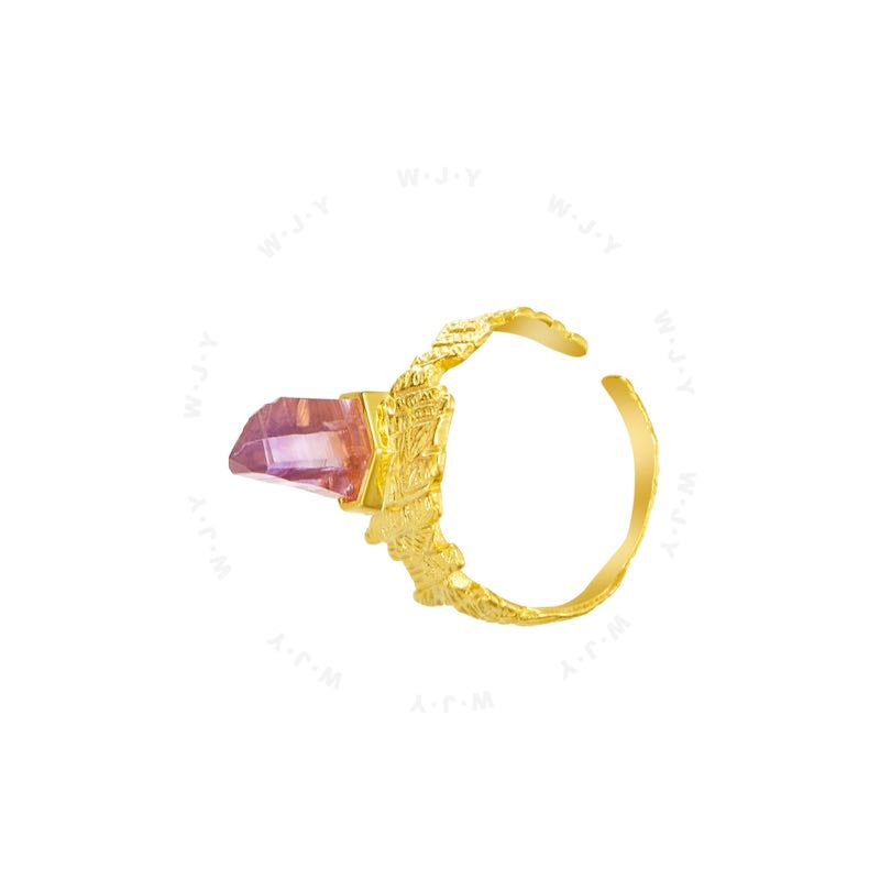 Natural Amethyst Tree Memory Gold-plated Ring