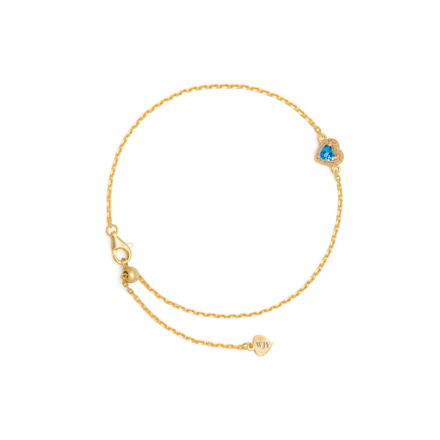 Birthstones Topas Heart Gold Plated Adjustable Bracelet / Anklet