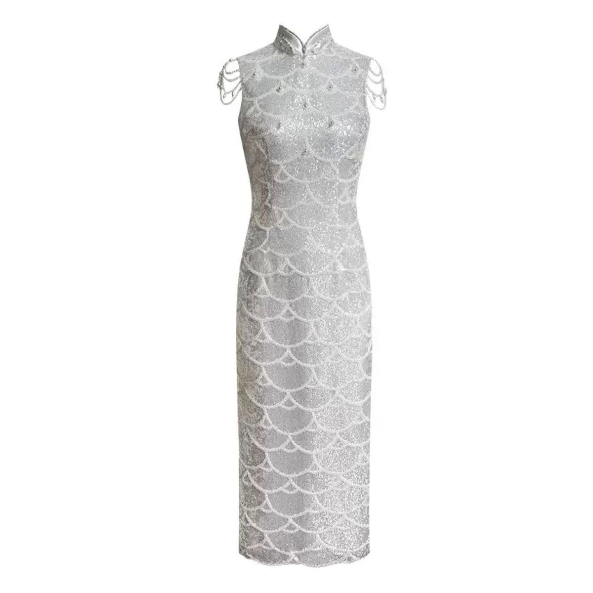 Embellished Elegant Pearl Dress In White