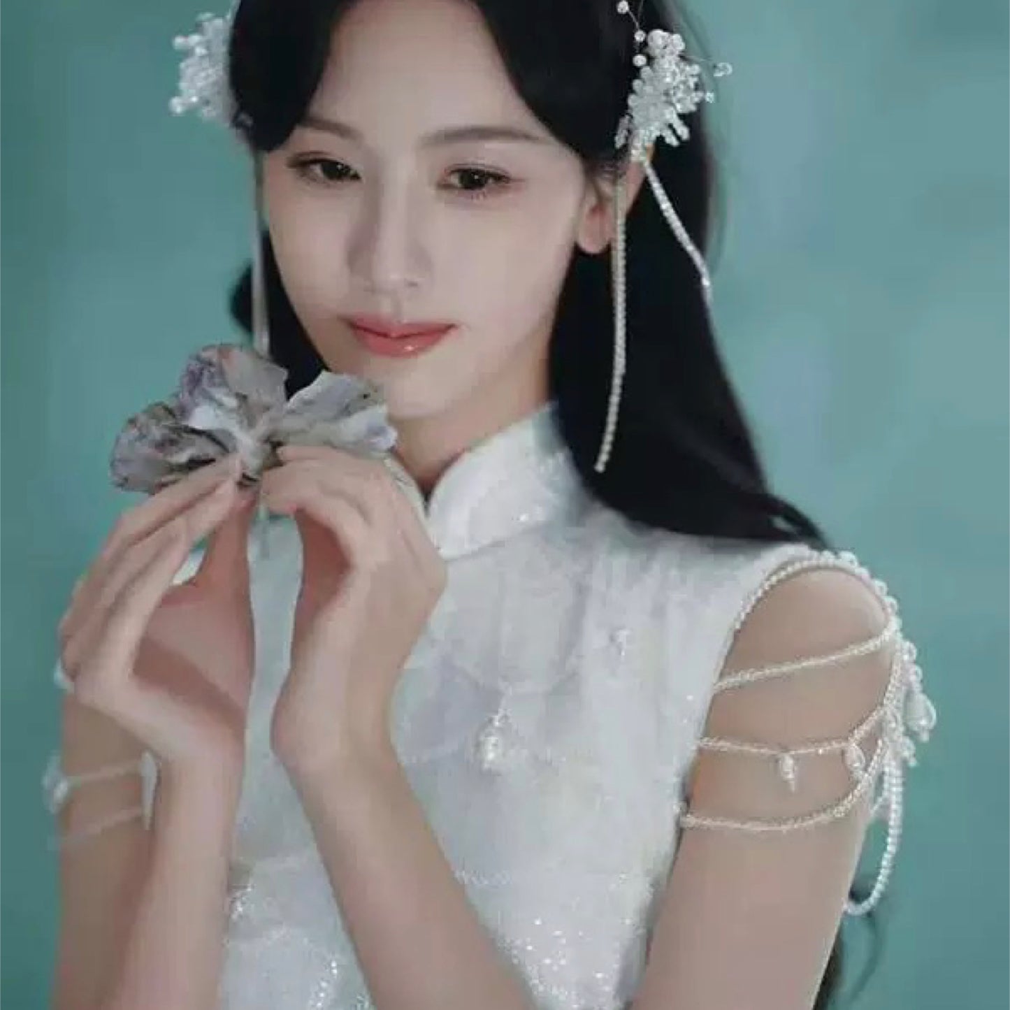Embellished Elegant Pearl Dress In White