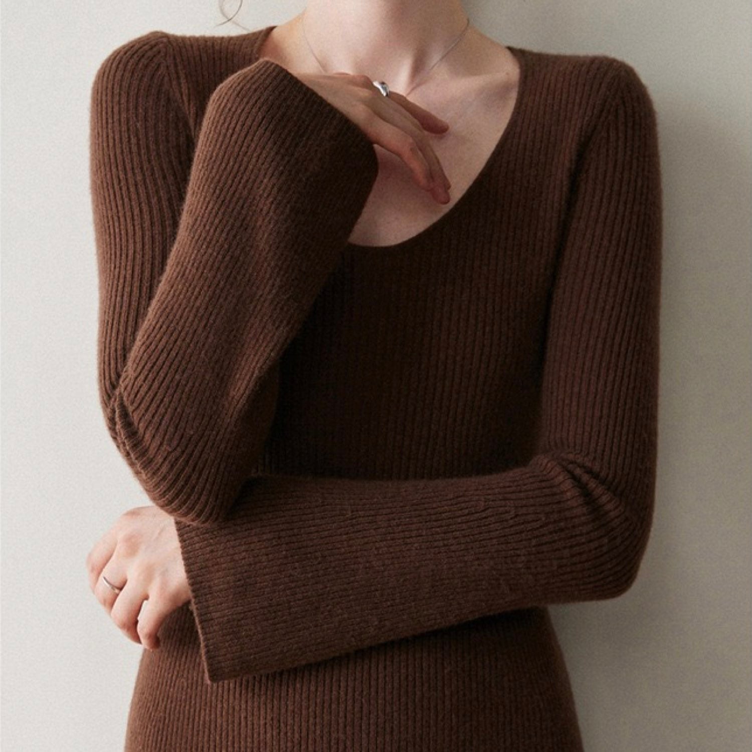Cashmere Slim-fit Versatile Mid-length Skirt and Stretch Sweater Dress Lavender Dark Red