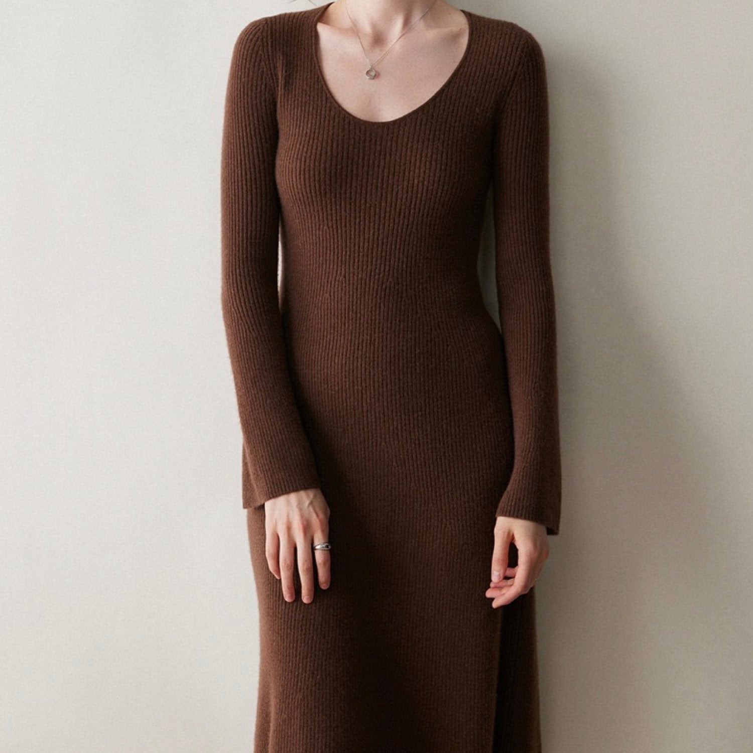 Cashmere Slim-fit Versatile Mid-length Skirt and Stretch Sweater Dress Lavender Dark Red
