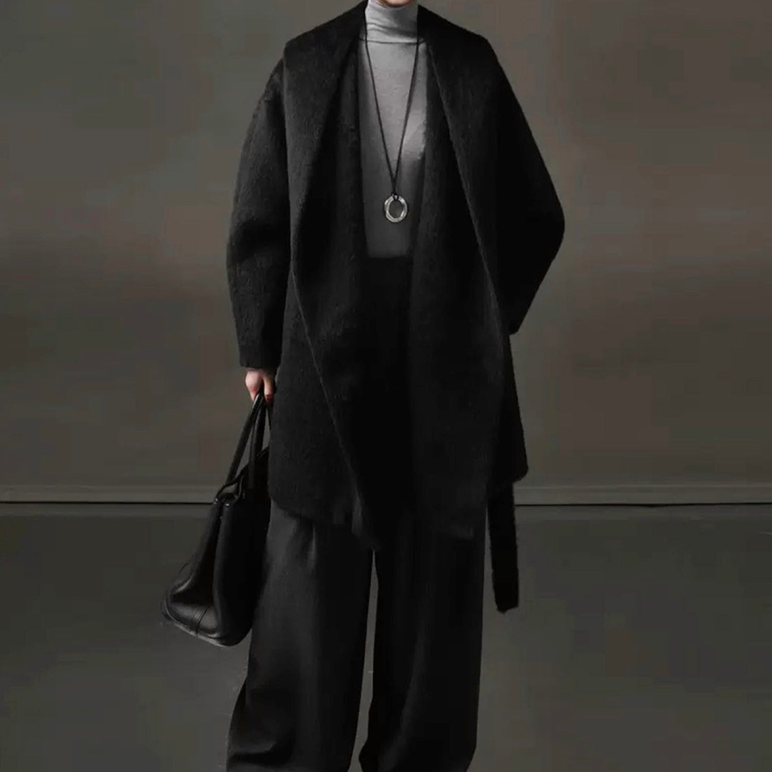 Galaxy Whisper Suri Alpaca Hooded Coat Cape Winter Soft Wool Black
