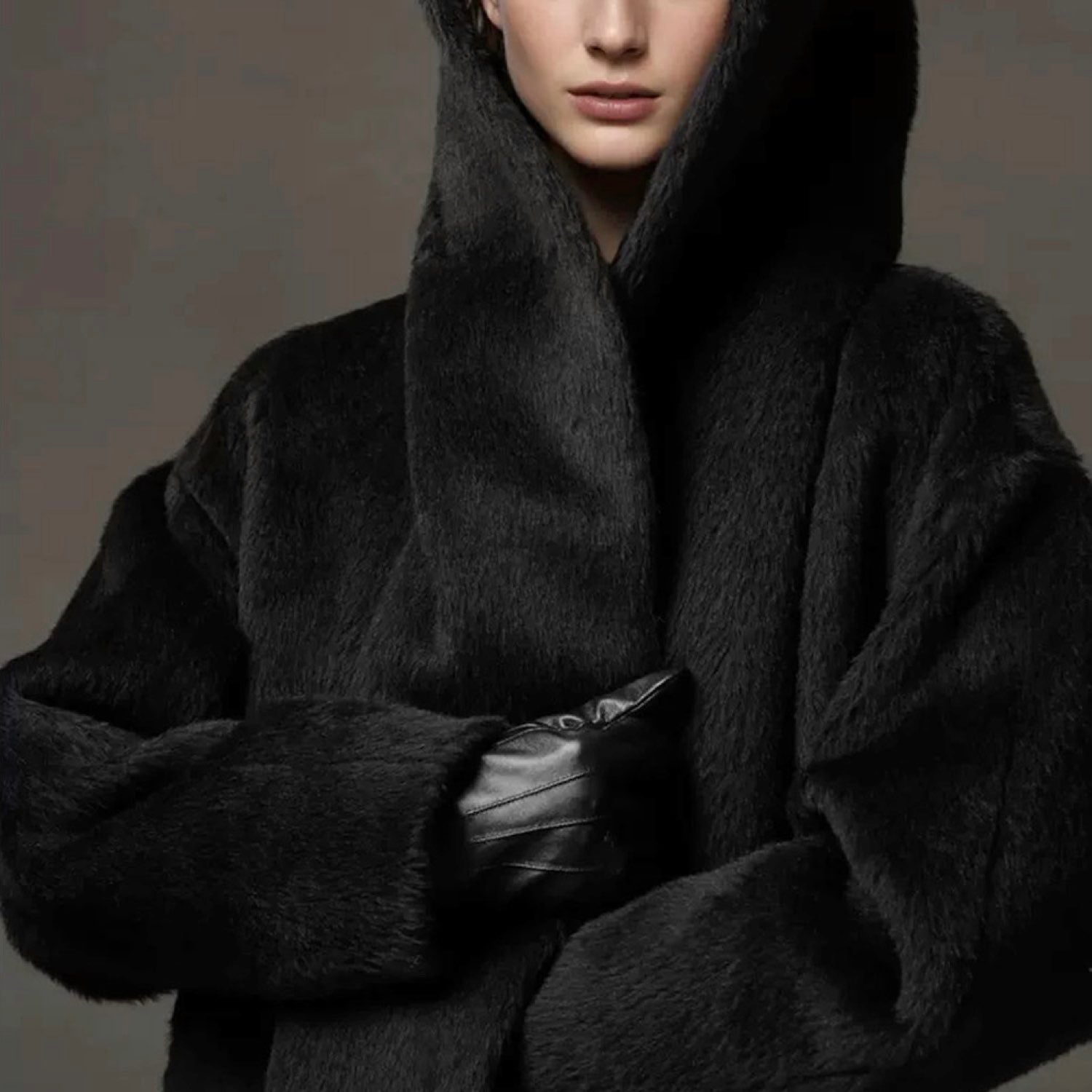 Galaxy Whisper Suri Alpaca Hooded Coat Cape Winter Soft Wool Black