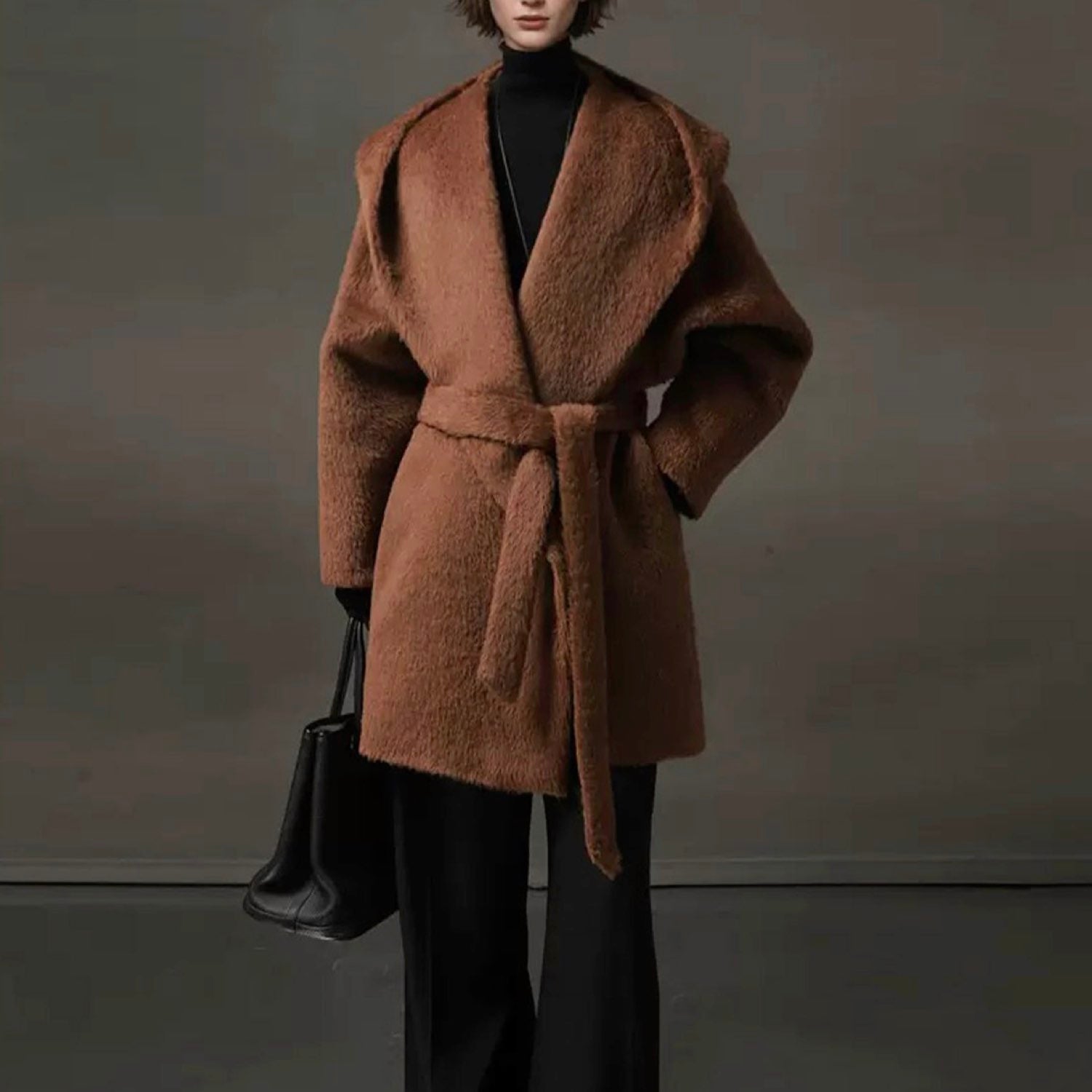 Galaxy Whisper Suri Alpaca Hooded Coat Cape Winter Soft Wool Brown