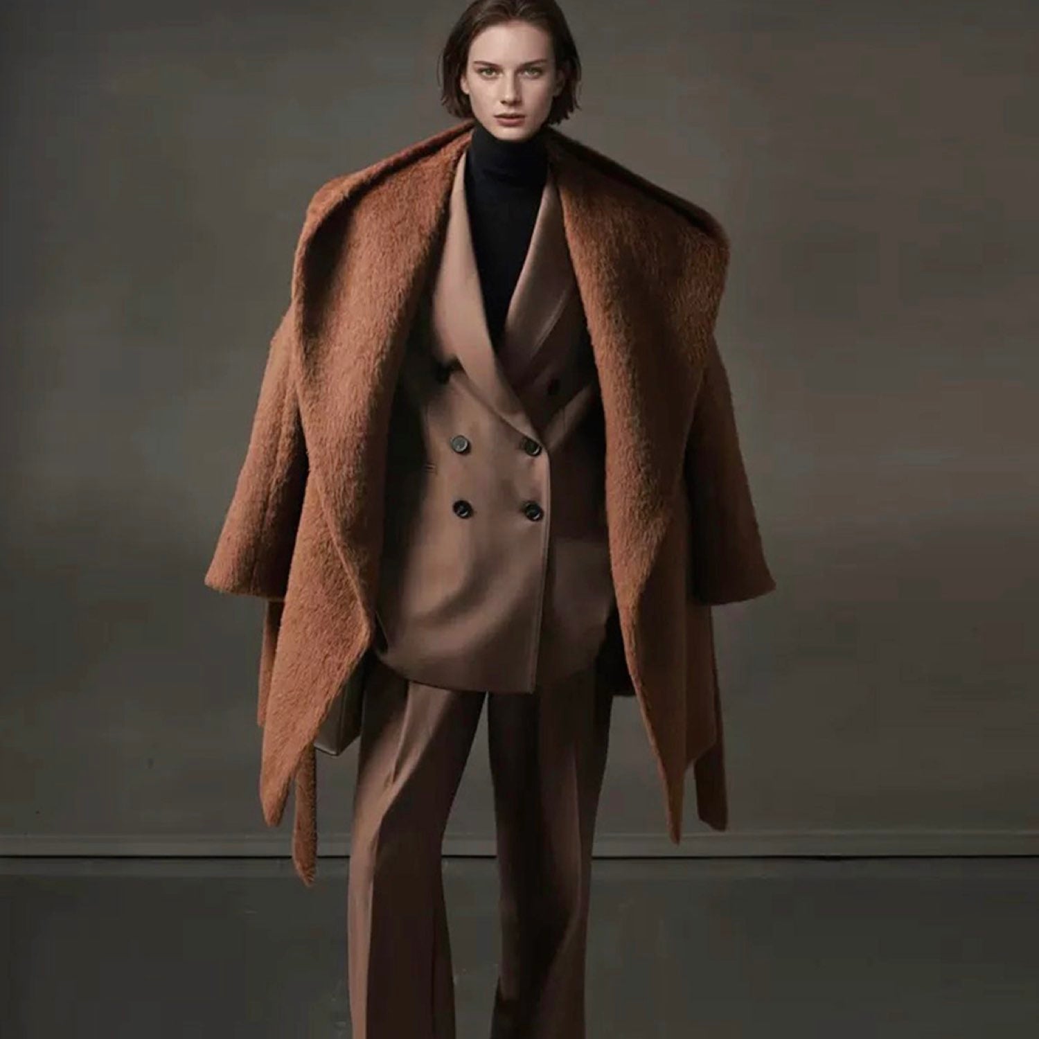Galaxy Whisper Suri Alpaca Hooded Coat Cape Winter Soft Wool Brown