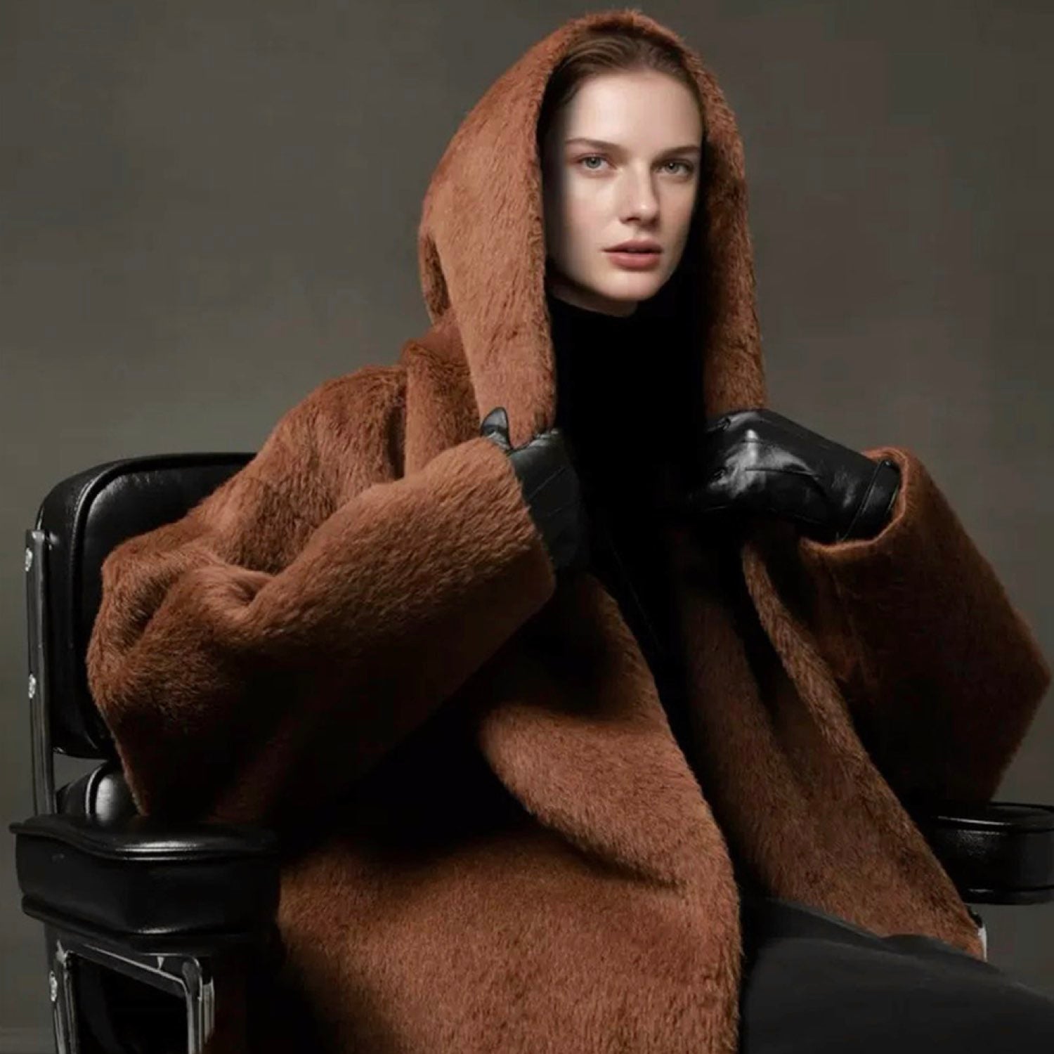 Galaxy Whisper Suri Alpaca Hooded Coat Cape Winter Soft Wool Brown
