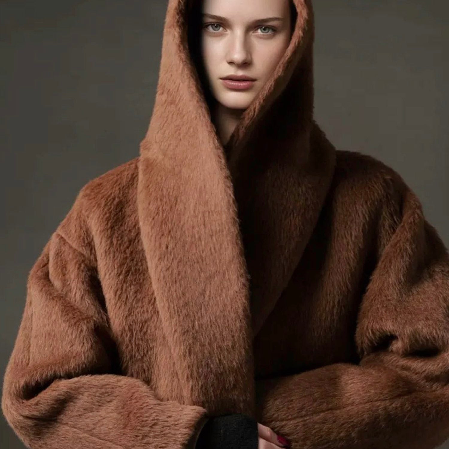 Galaxy Whisper Suri Alpaca Hooded Coat Cape Winter Soft Wool Brown