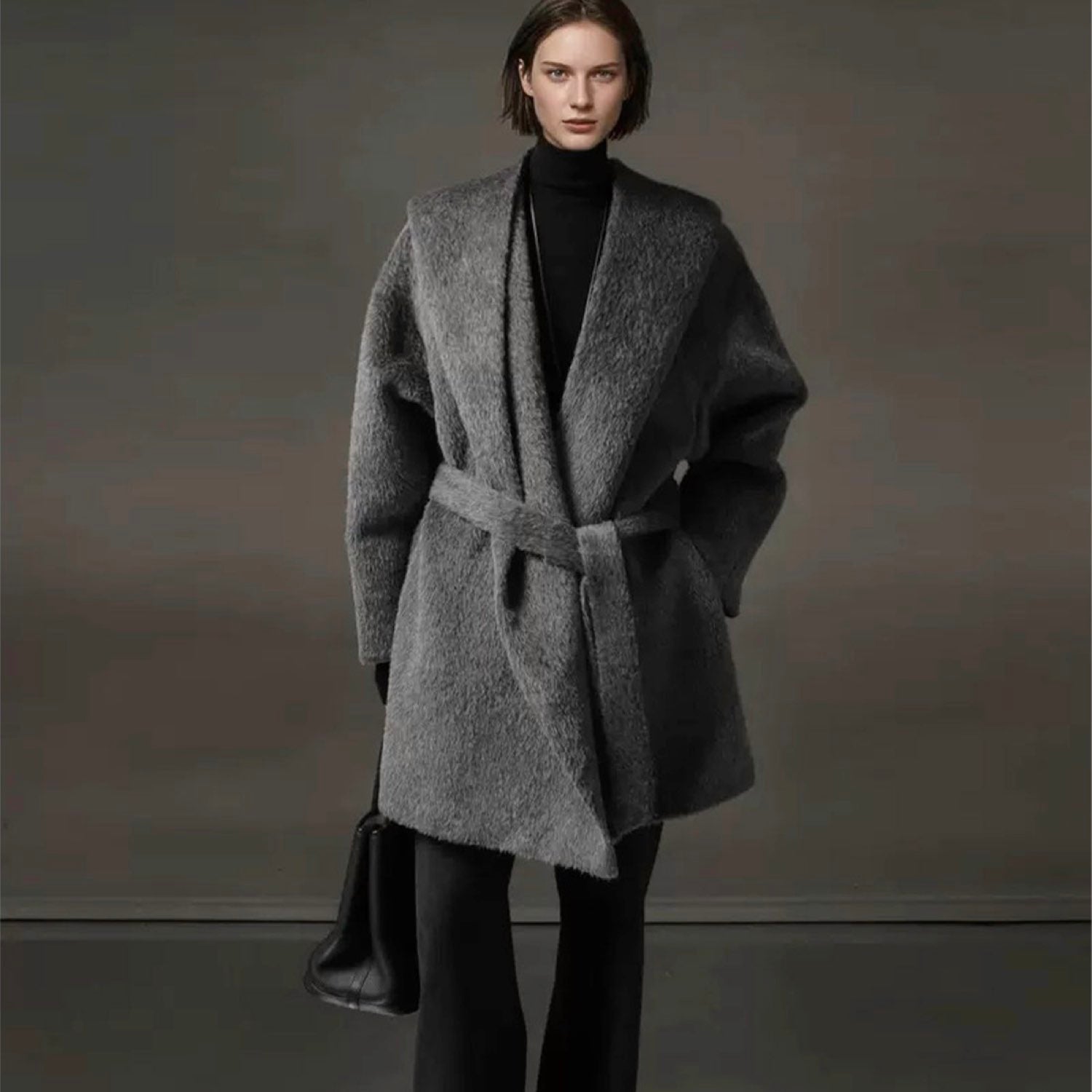 Galaxy Whisper Suri Alpaca Hooded Coat Cape Winter Soft Wool Grey