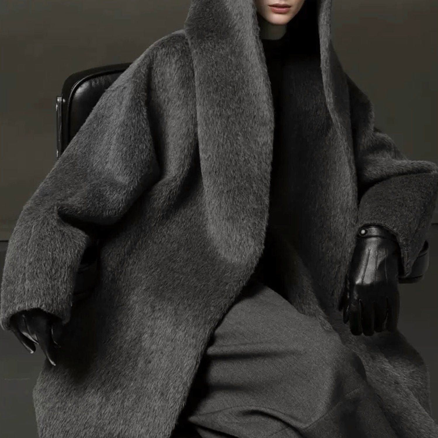 Galaxy Whisper Suri Alpaca Hooded Coat Cape Winter Soft Wool Grey