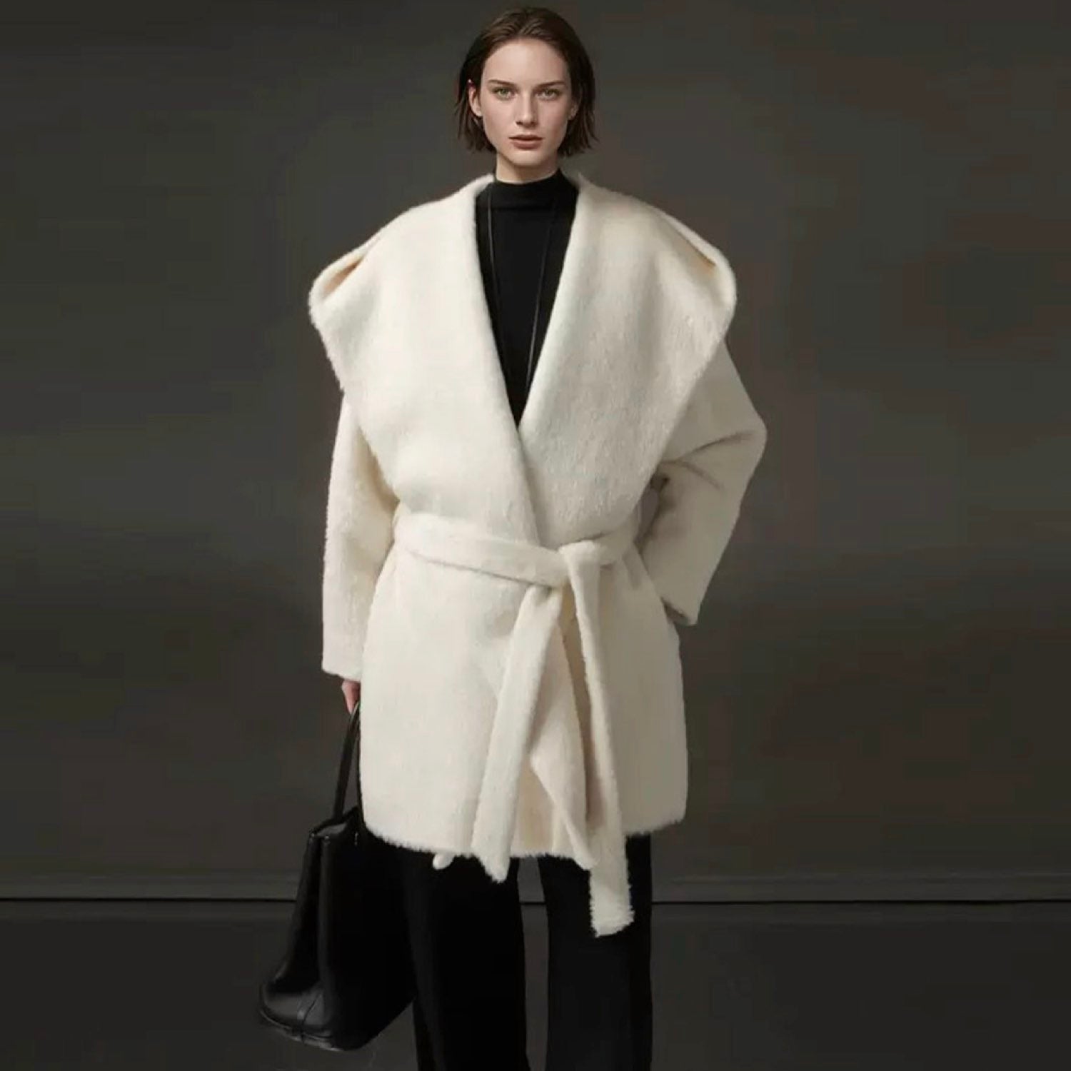 Galaxy Whisper Suri Alpaca Hooded Coat Cape Winter Soft Wool White