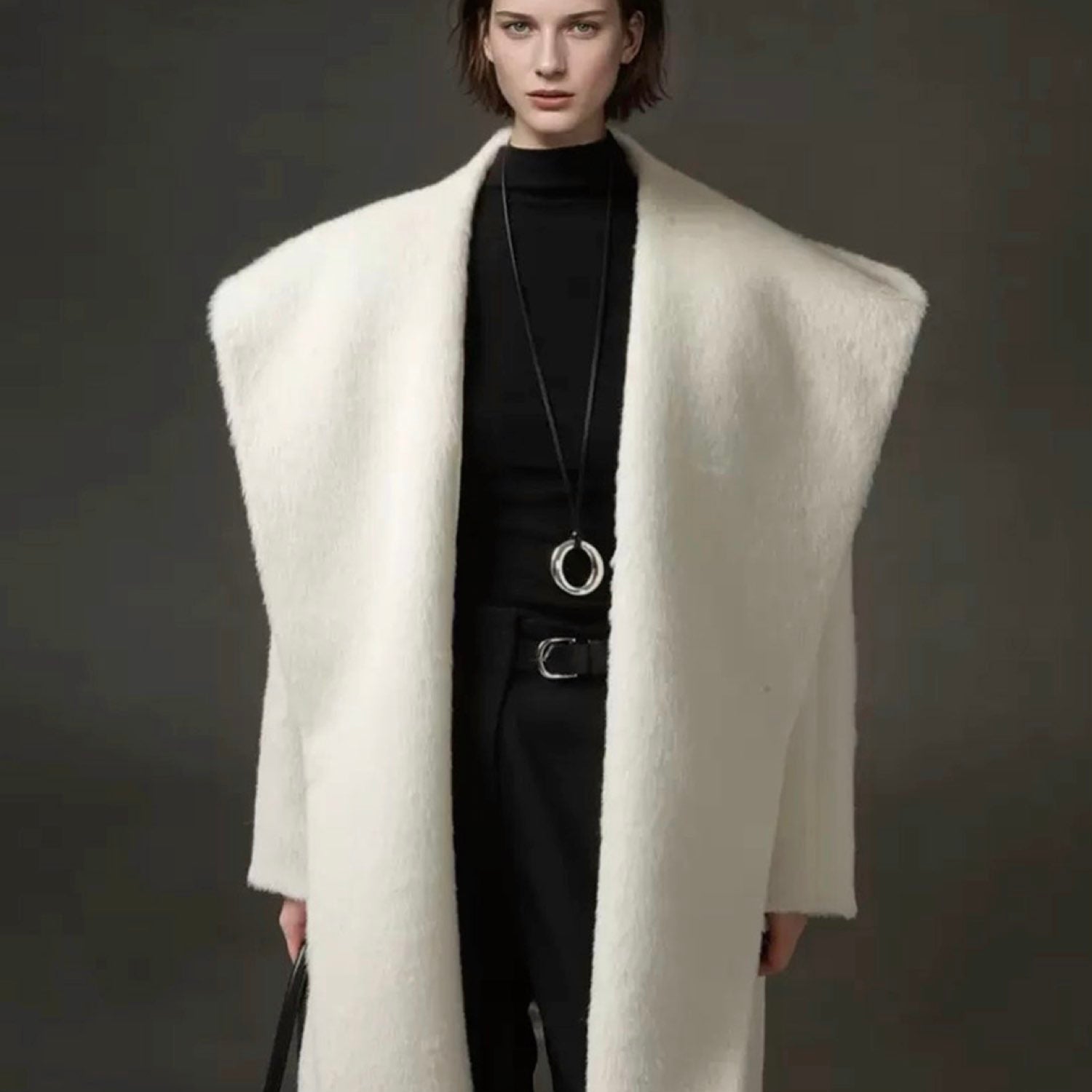 Galaxy Whisper Suri Alpaca Hooded Coat Cape Winter Soft Wool White