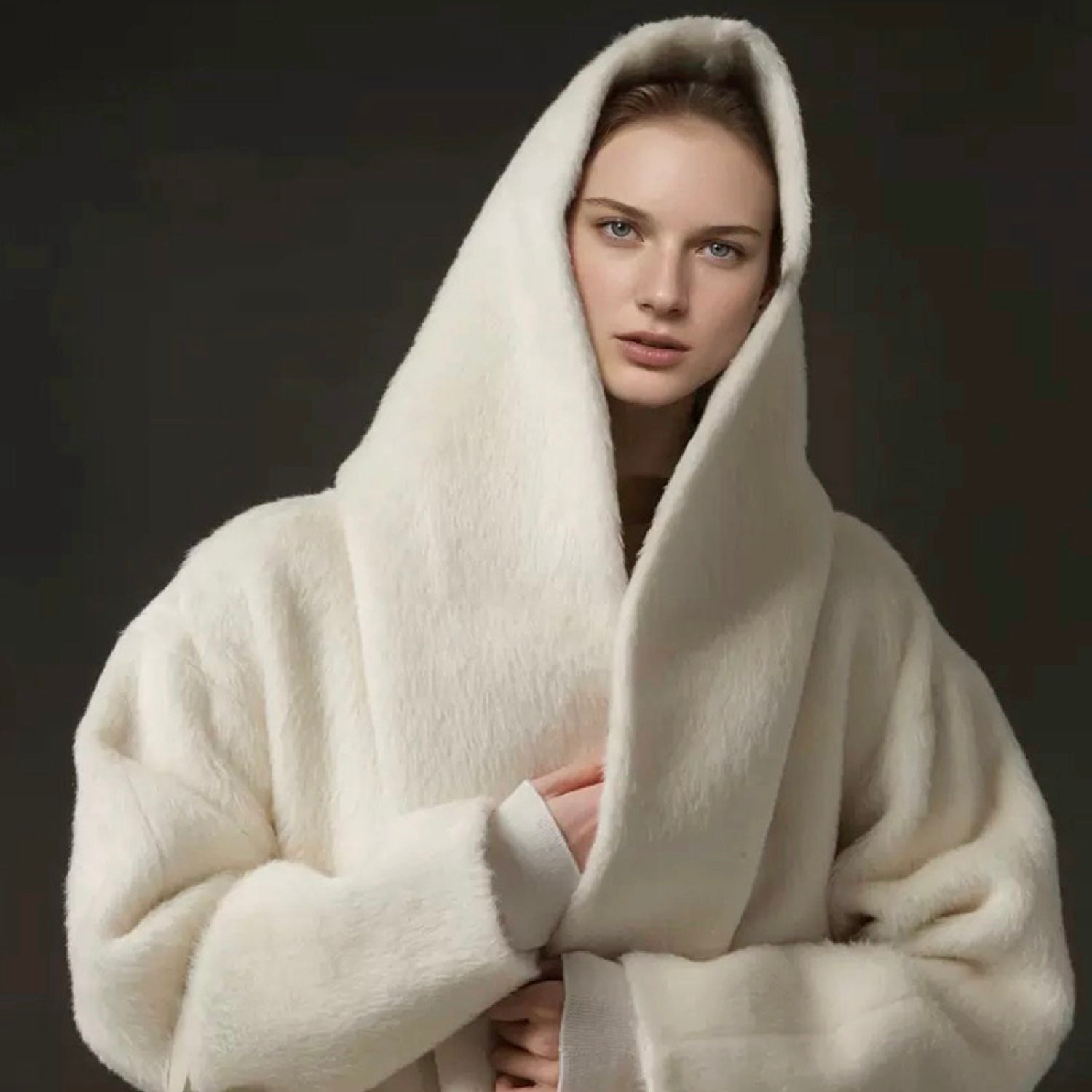 Galaxy Whisper Suri Alpaca Hooded Coat Cape Winter Soft Wool White