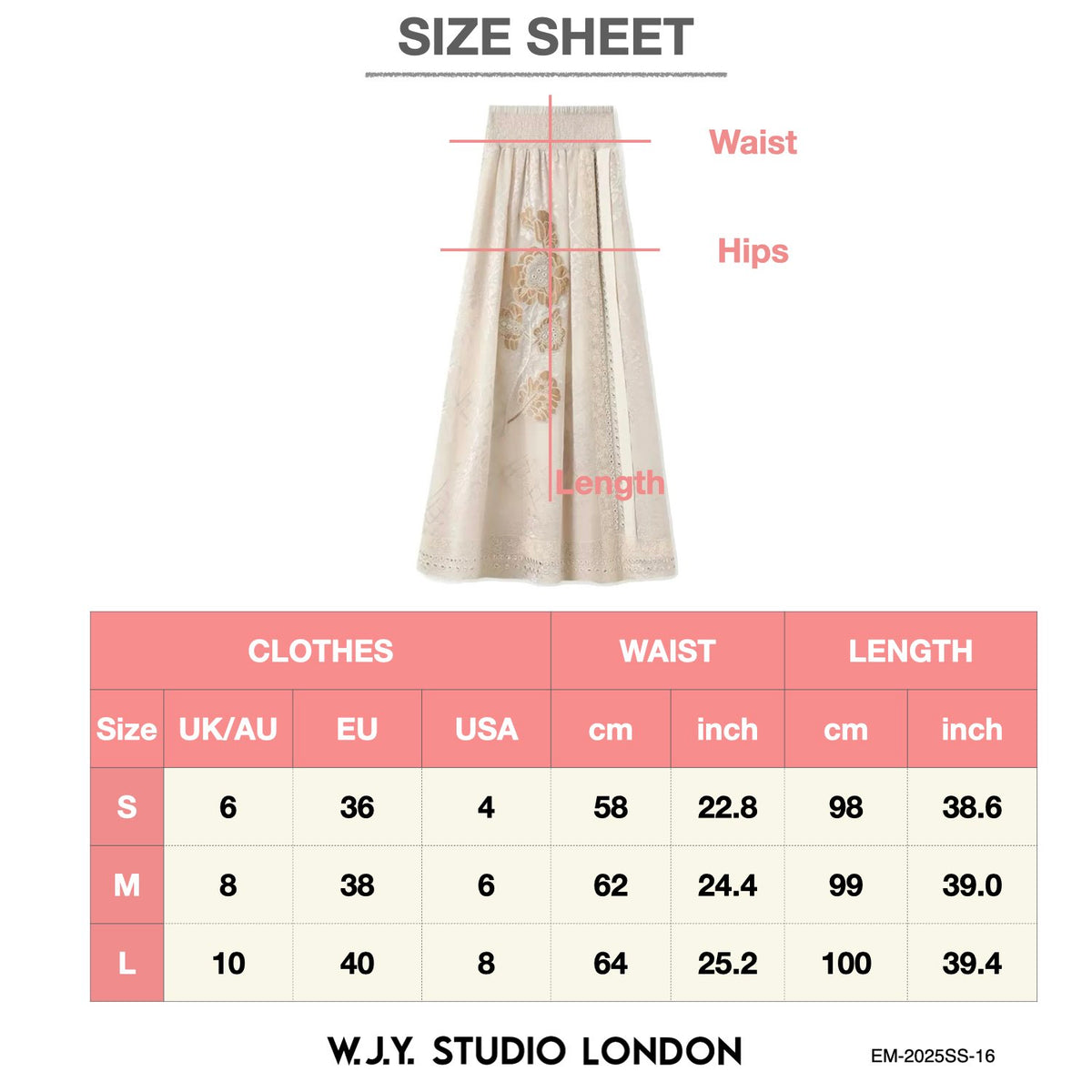 Embroidery Floral Beige Long Skirt
