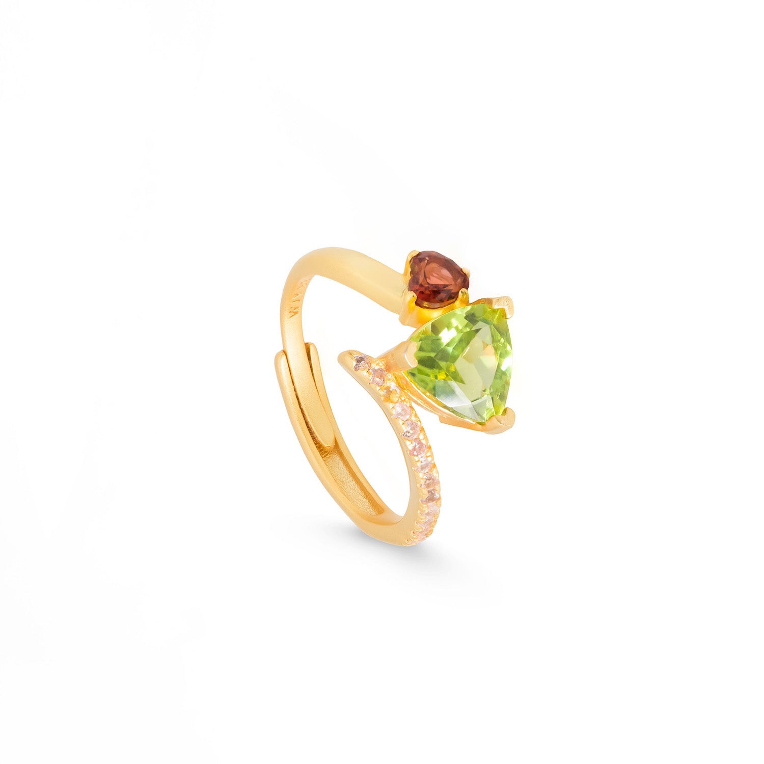Natural Gemstones Peridot Garnet Heart Adjustable Ring