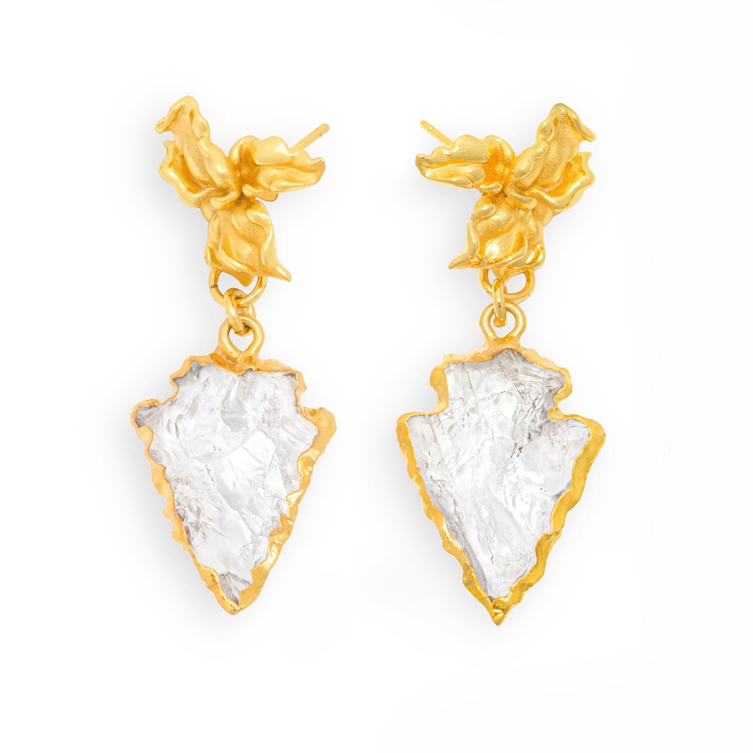 Natural White Crystal Flame Tree Gold-plated Silver