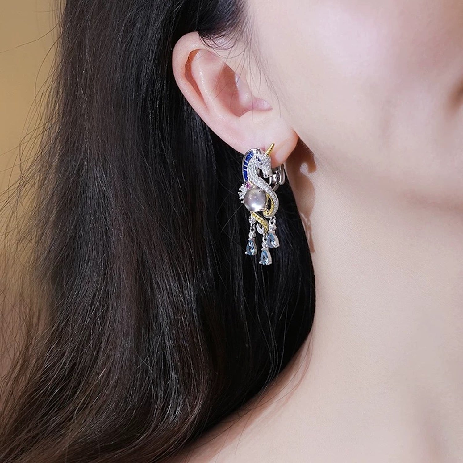 Unicorn Jadeite Colored Diamond Earrings