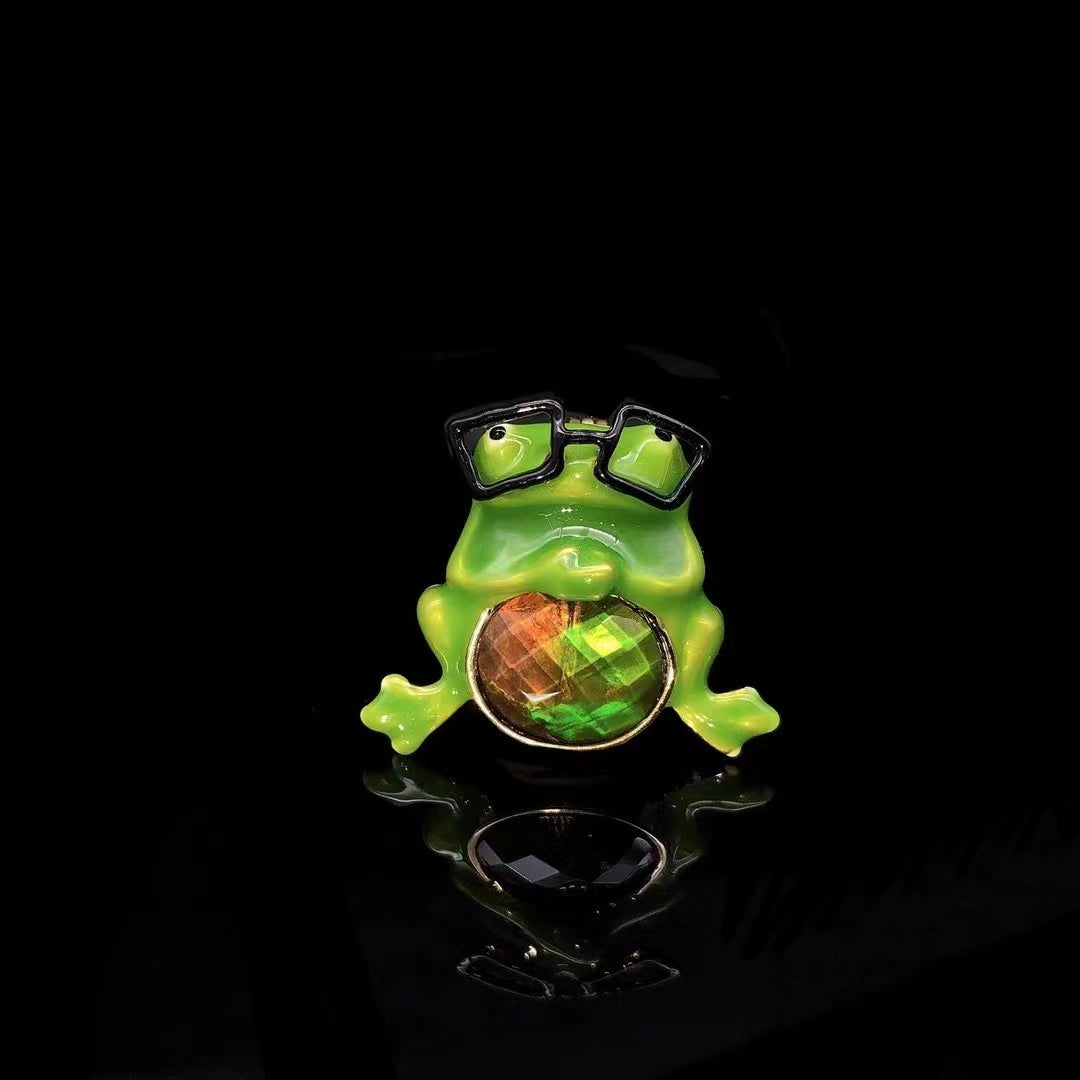 Frog Enamel Ammolite Gemstones Pendant Brooch