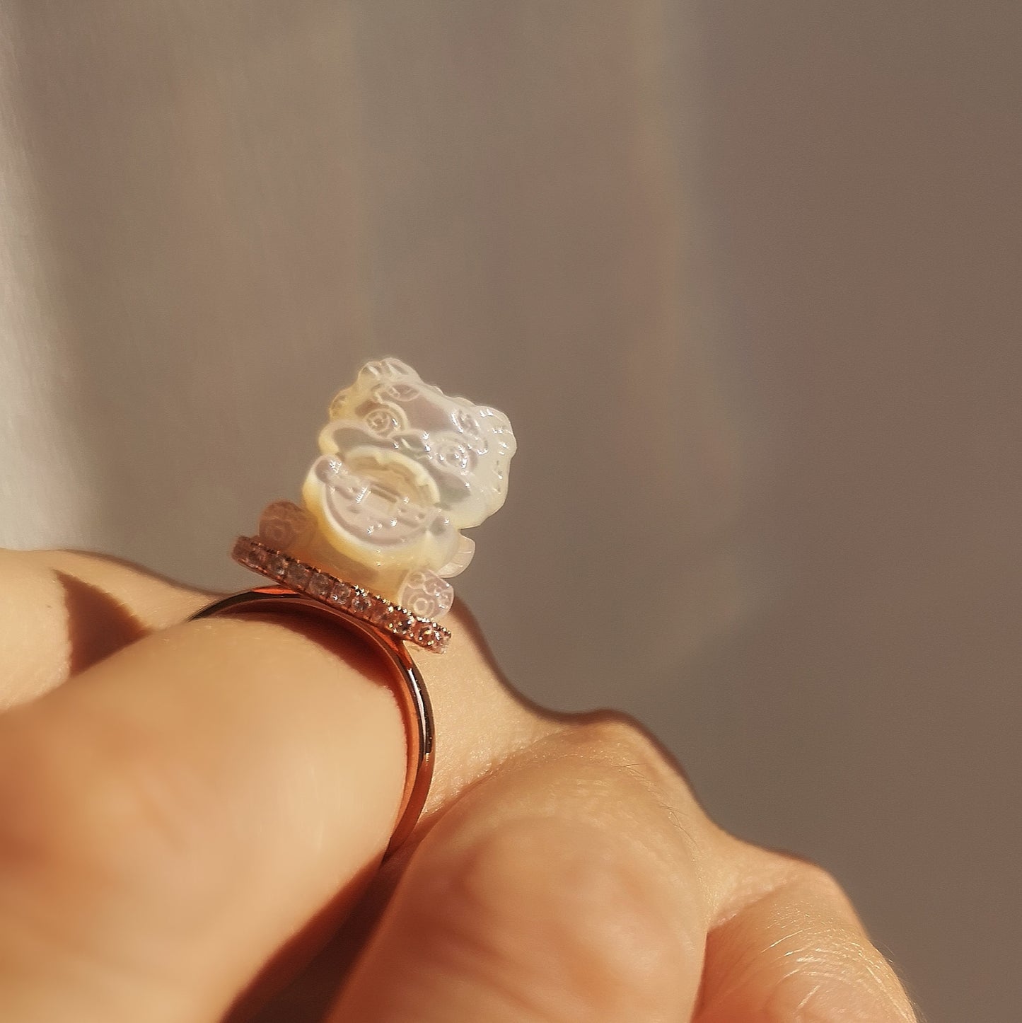 Lucky Cat Handmade Engraved Opal Gemstones Ring