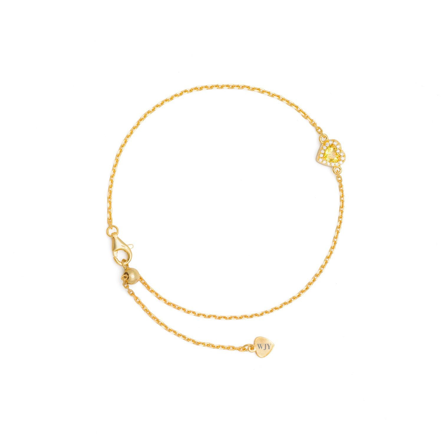 Birthstones Citrine Heart Gold Plated Adjustable Bracelet / Anklet