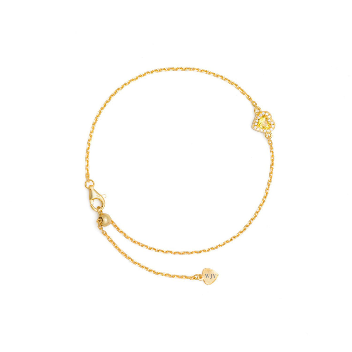 Birthstones Citrine Heart Gold Plated Adjustable Bracelet / Anklet