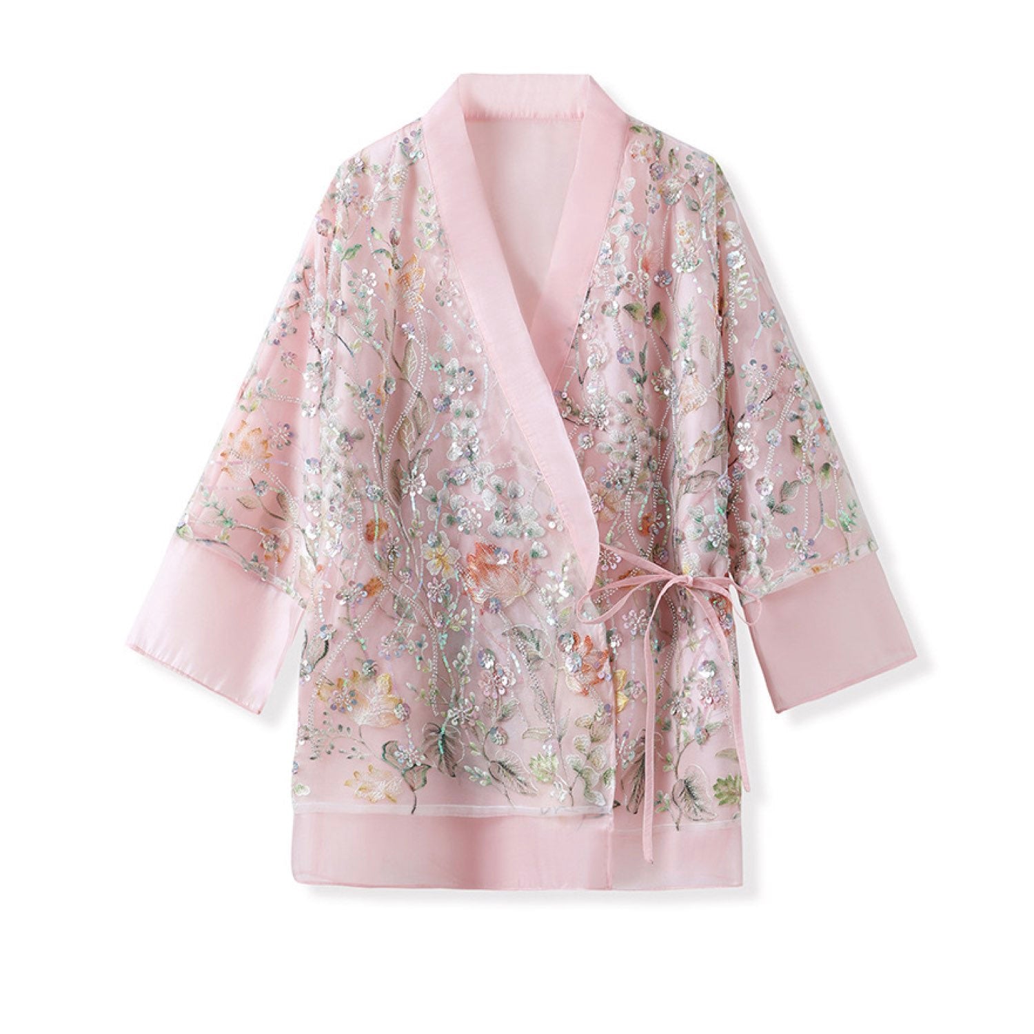 Embroidered Pink Floral Stylish Stitching Jacket Spring Summer