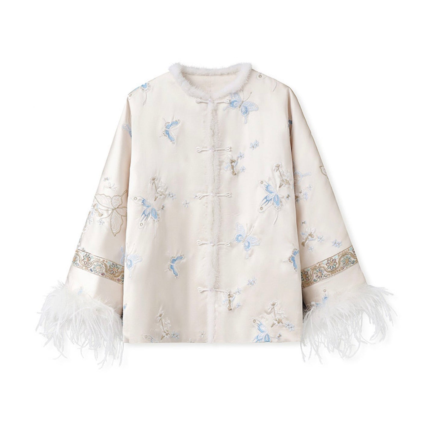 Embroidered Jacket White Stylish Stitching Autumn Winter