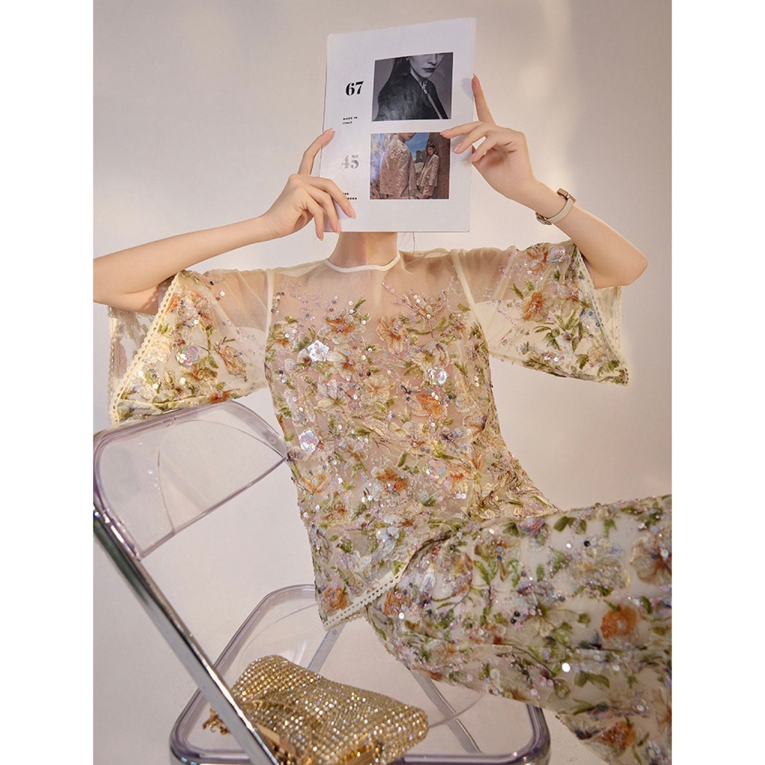 Embroidered Shirt White Floral Stylish Stitching Spring Summer