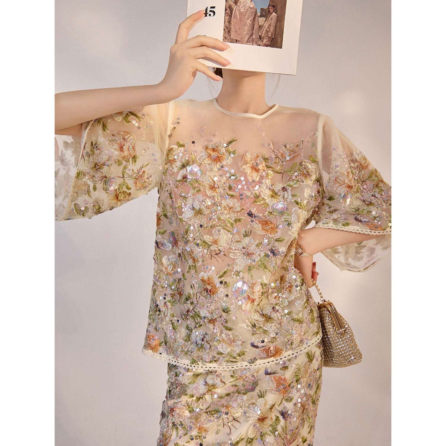 Embroidered Shirt White Floral Stylish Stitching Spring Summer