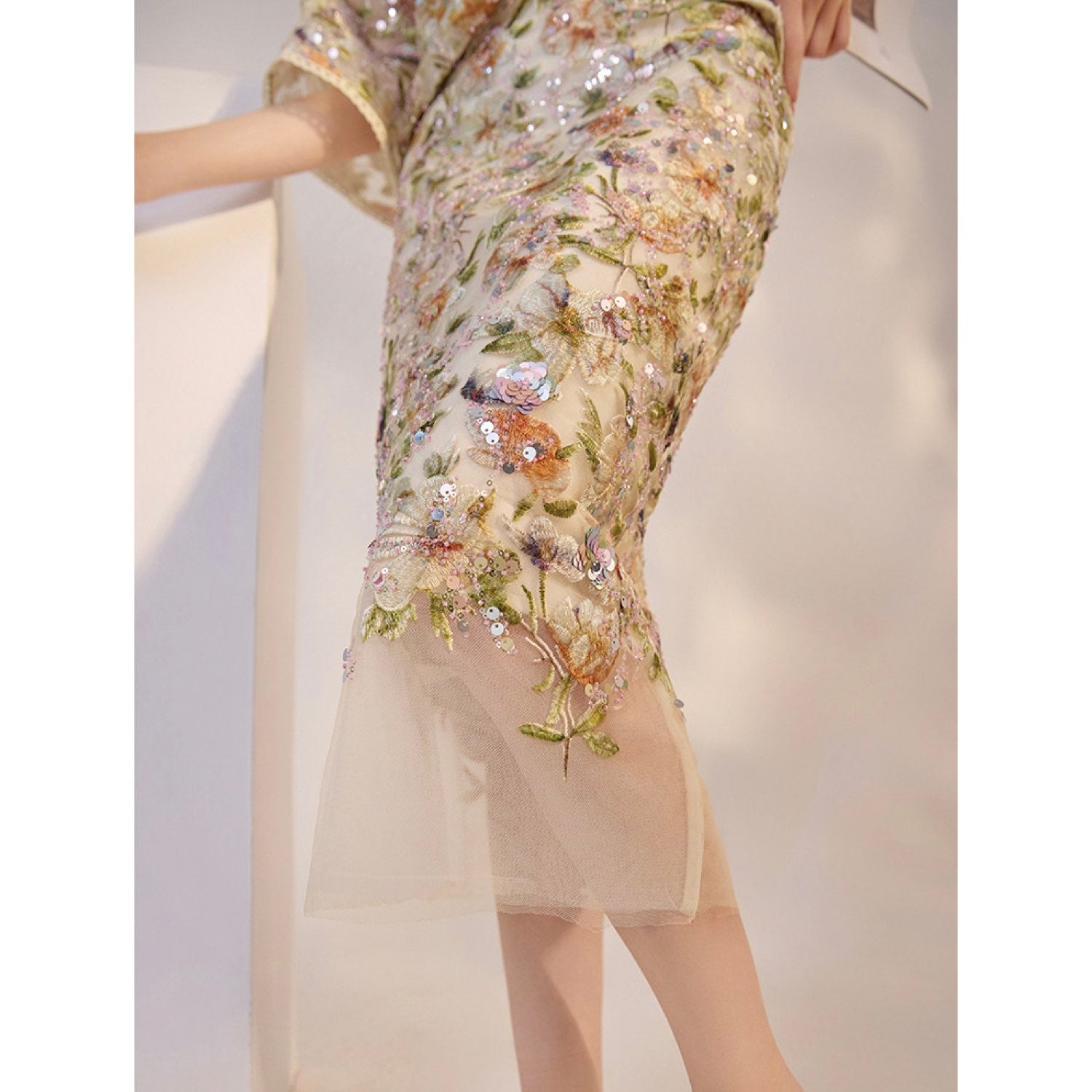 Embroidered Skirt White Floral Stylish Stitching Spring Summer