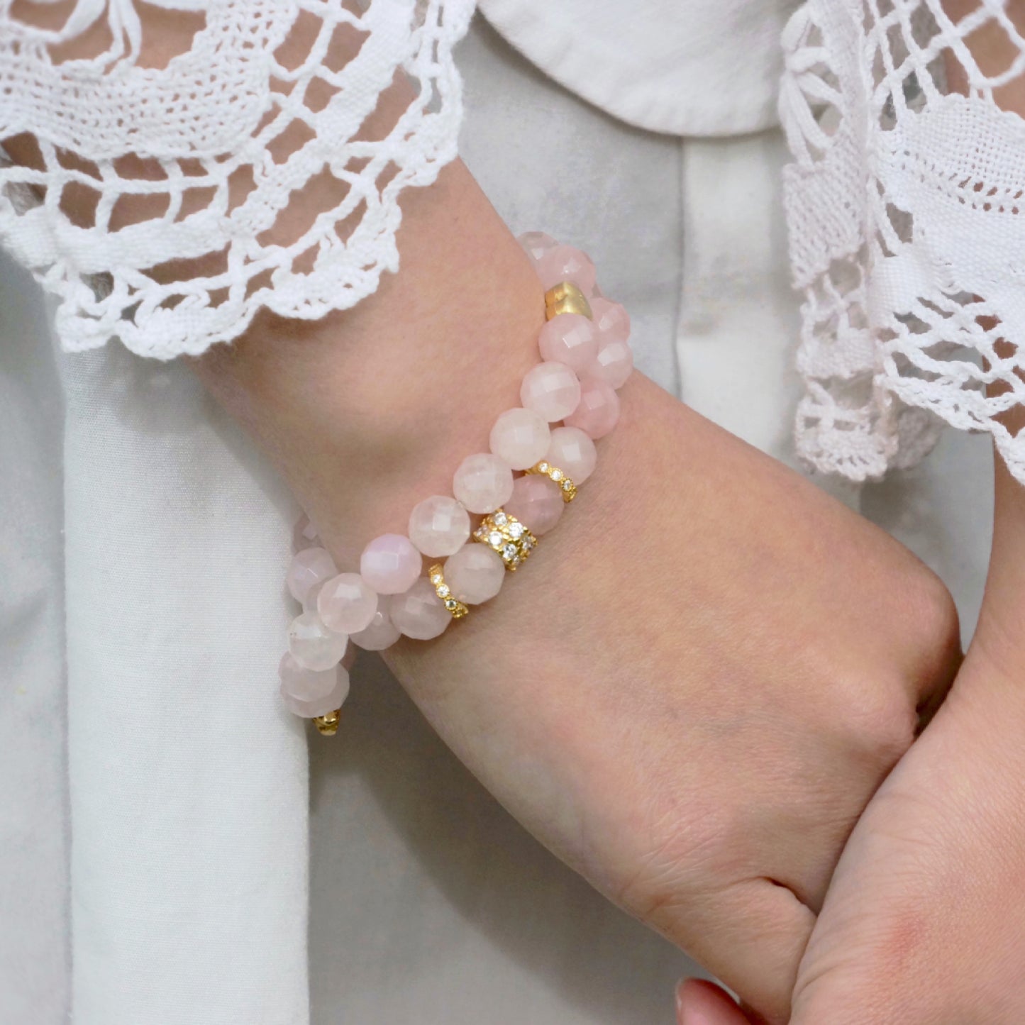 Natural Rose Crystal Love Shine  Gold-plated Silver Bracelet