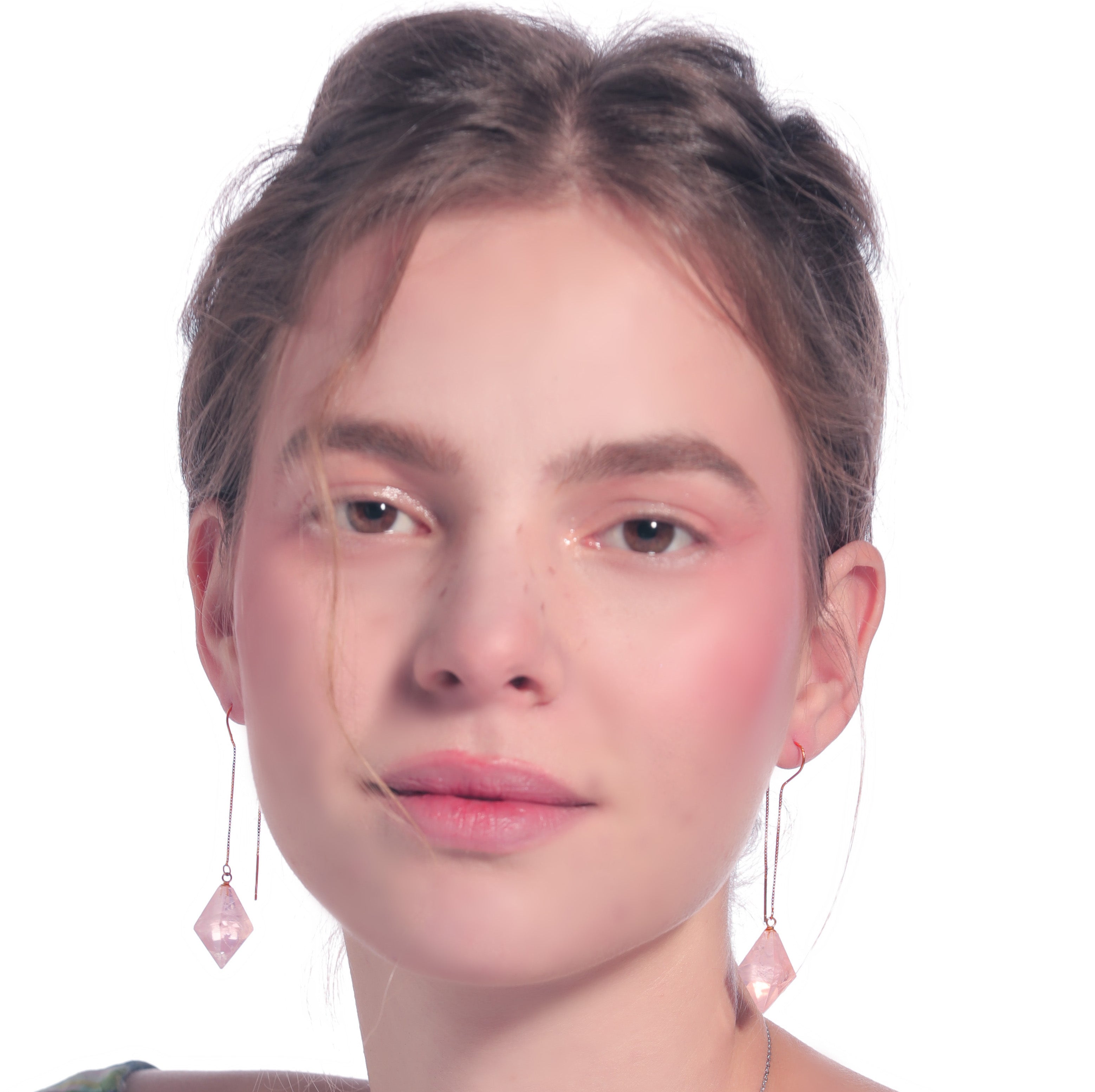Natural Rose Crystal 24K Gold-plated Silver Long Earring