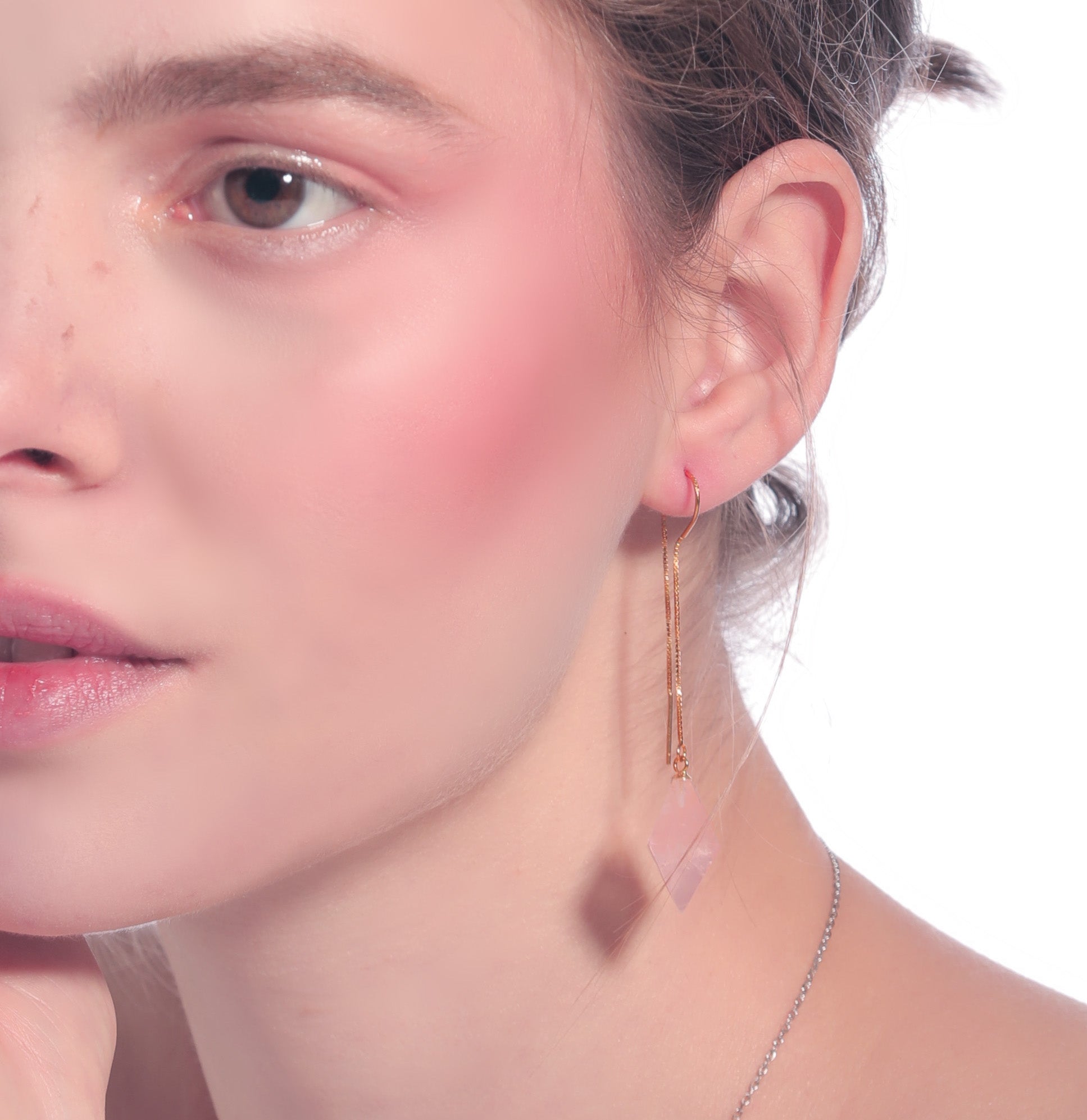 Natural Rose Crystal 24K Gold-plated Silver Long Earring