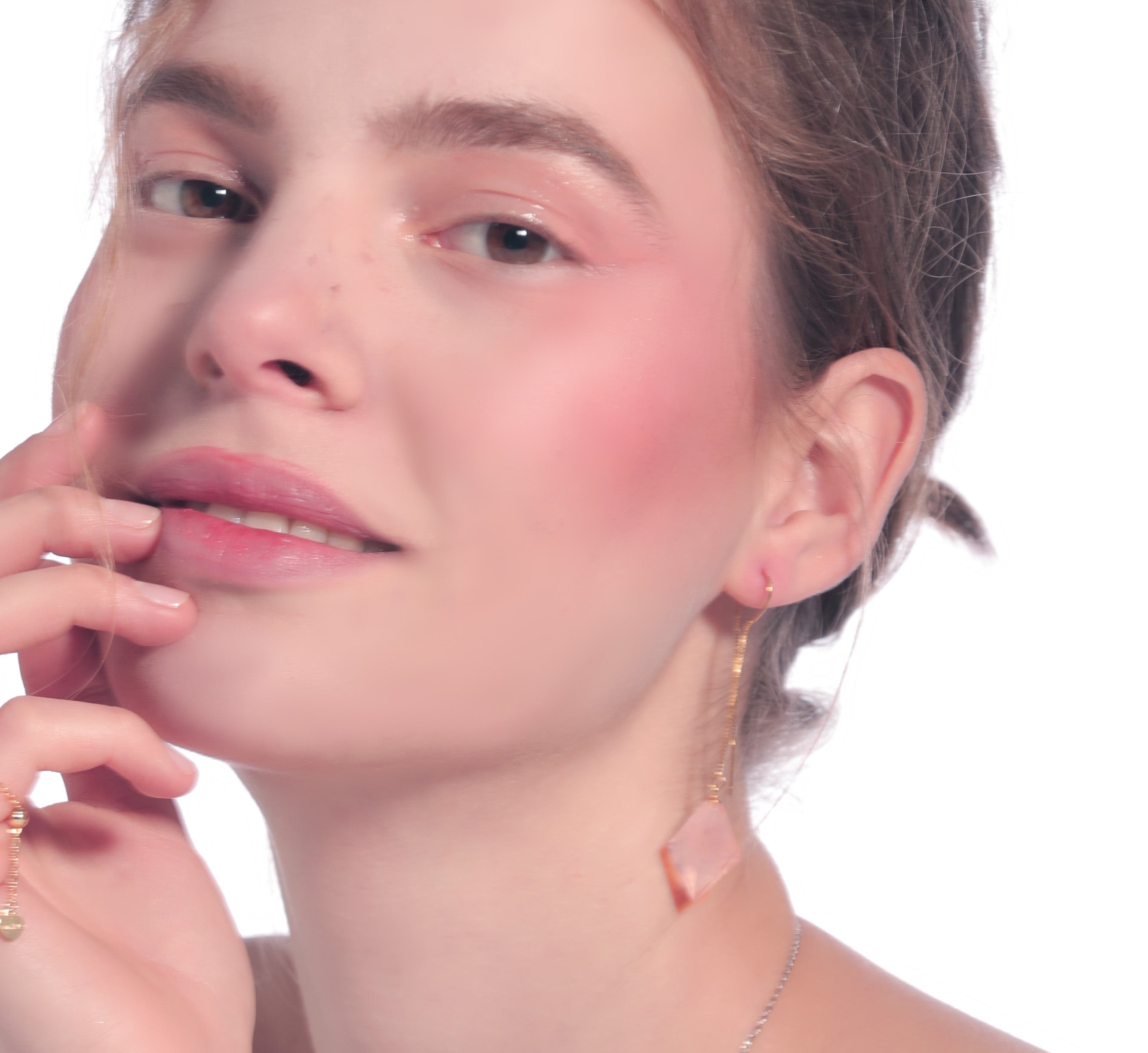 Natural Rose Crystal 24K Gold-plated Silver Long Earring