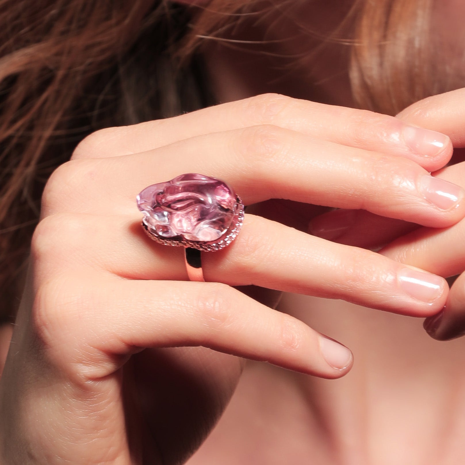 Handmade Engraved Rabbit Amethyst Gold-plated Ring
