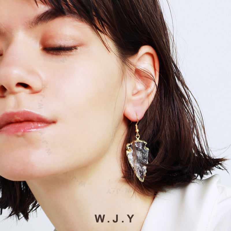 Natural White Crystal Gold-plated Silver Earring