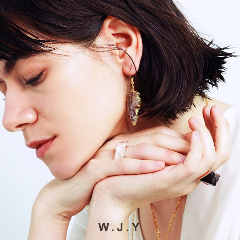 Natural White Crystal Gold-plated Silver Earring