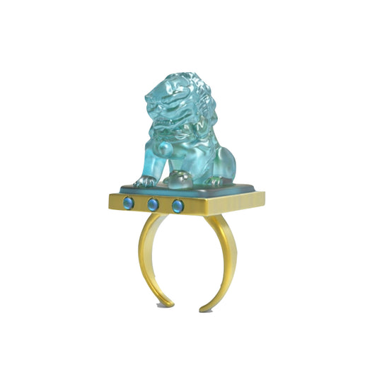 Handmade Engraved Lion Jade 24K Gold-plated Ring