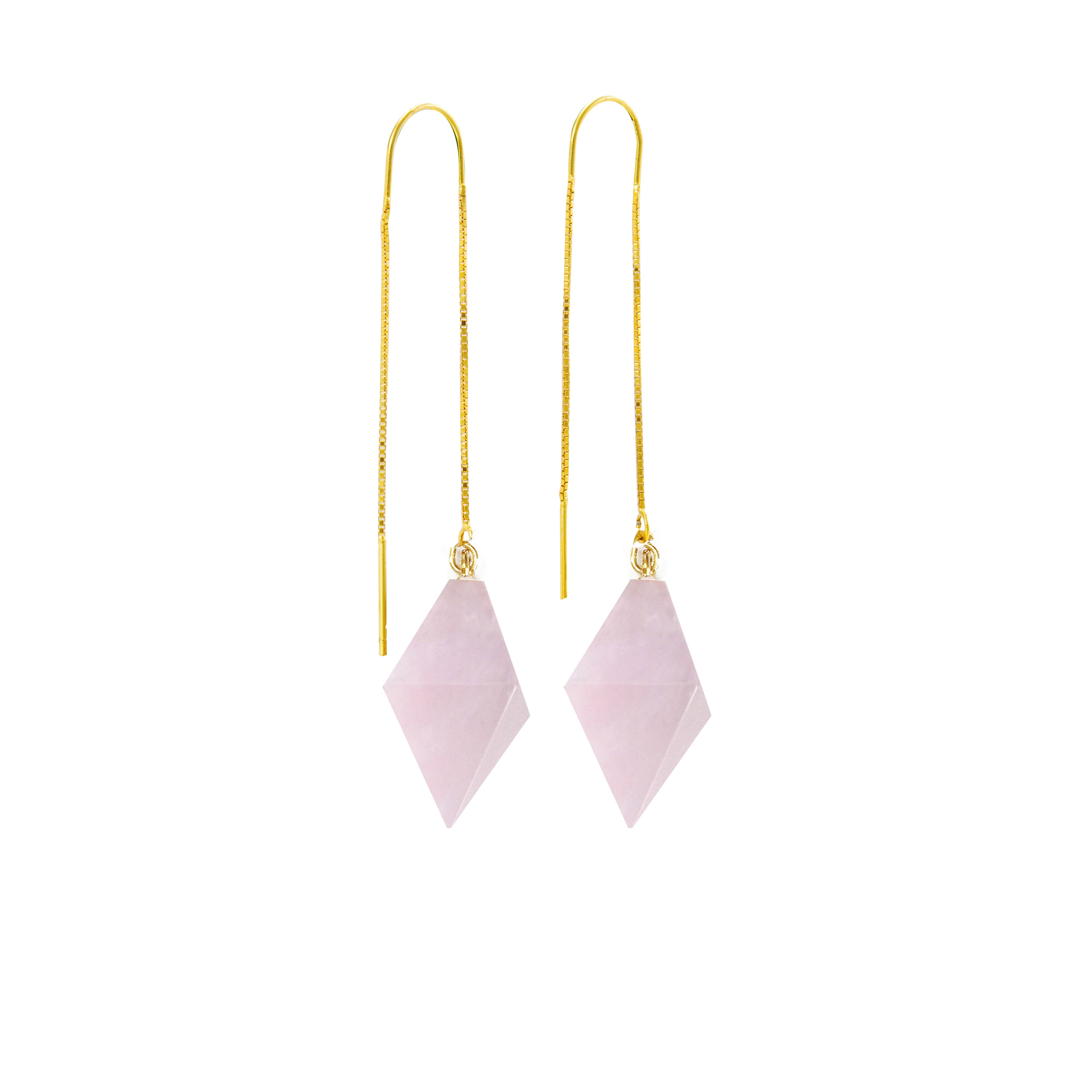 Natural Rose Crystal 24K Gold-plated Silver Long Earring
