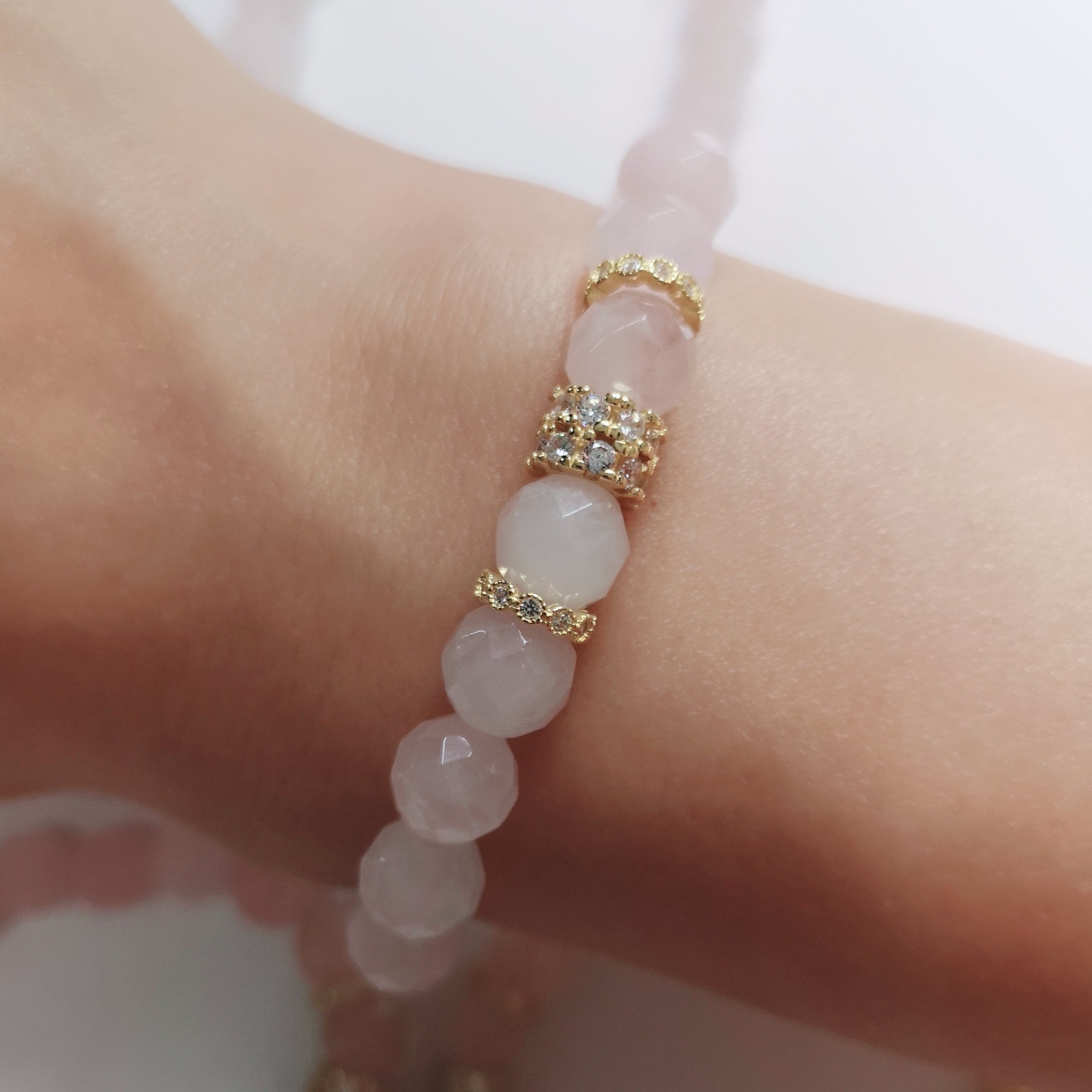 Natural Rose Crystal Love Shine Gold-plated Silver Bracelet