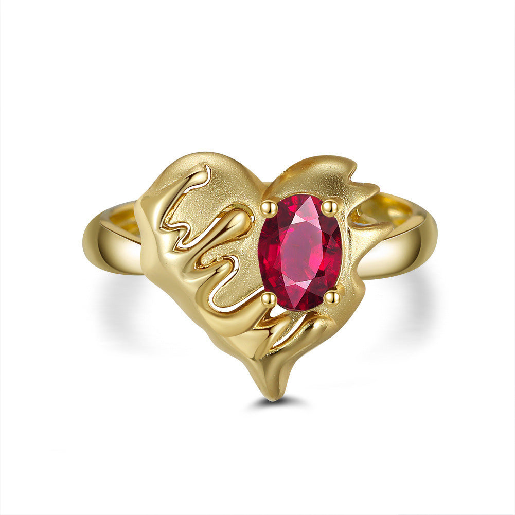 Garnet Heart Frosted Ring