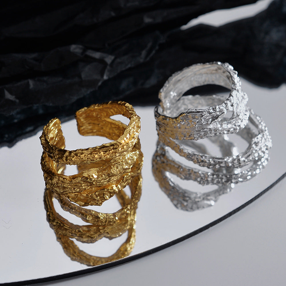 Natural Texture Tree Memory Triple Layers Ring