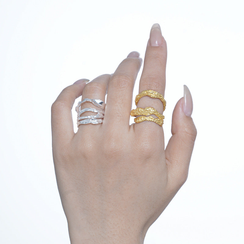 Natural Texture Tree Memory Triple Layers Ring